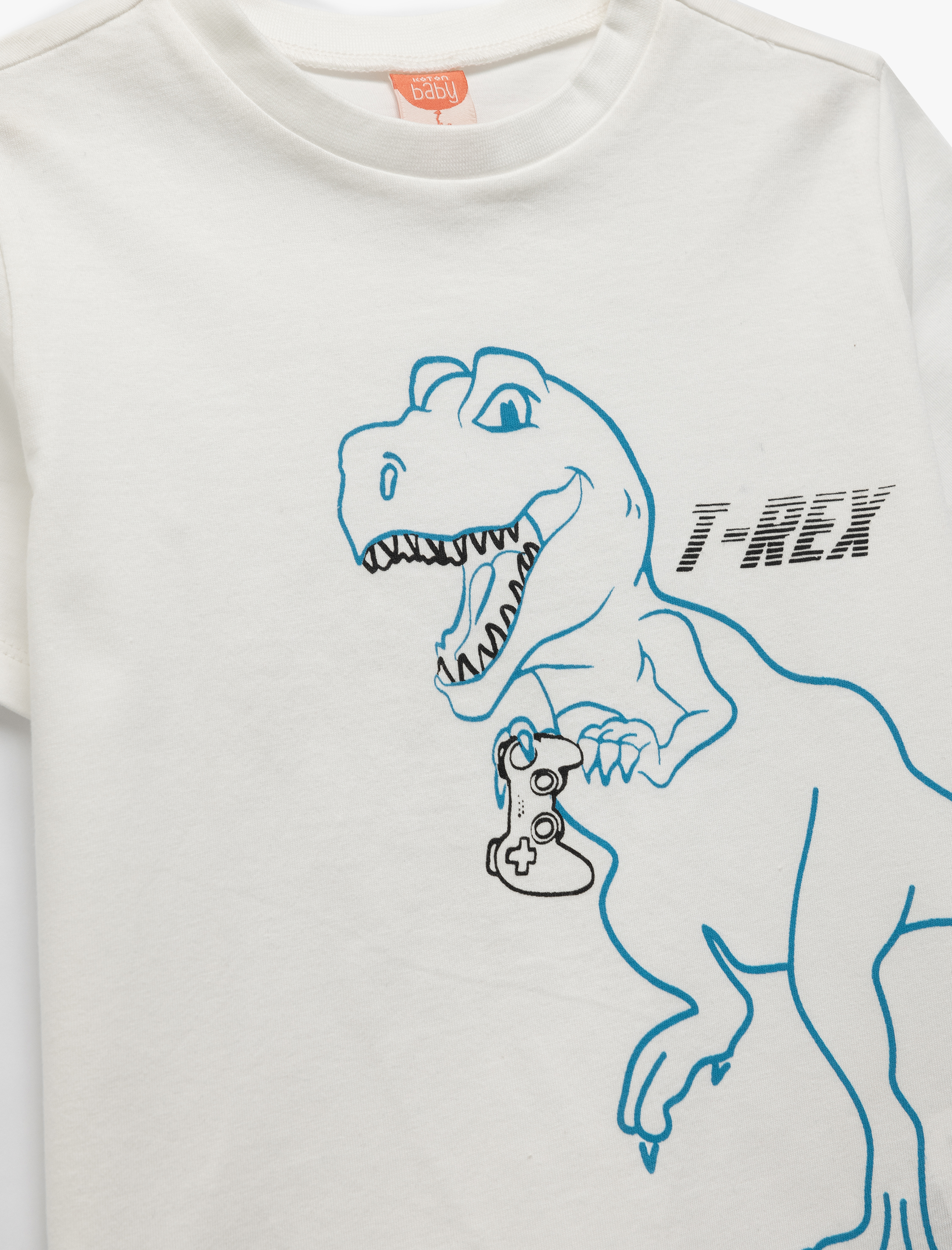  Erkek Bebek Dinozor Baskılı Kısa Kollu Bisiklet Yaka Pamuklu Tişört