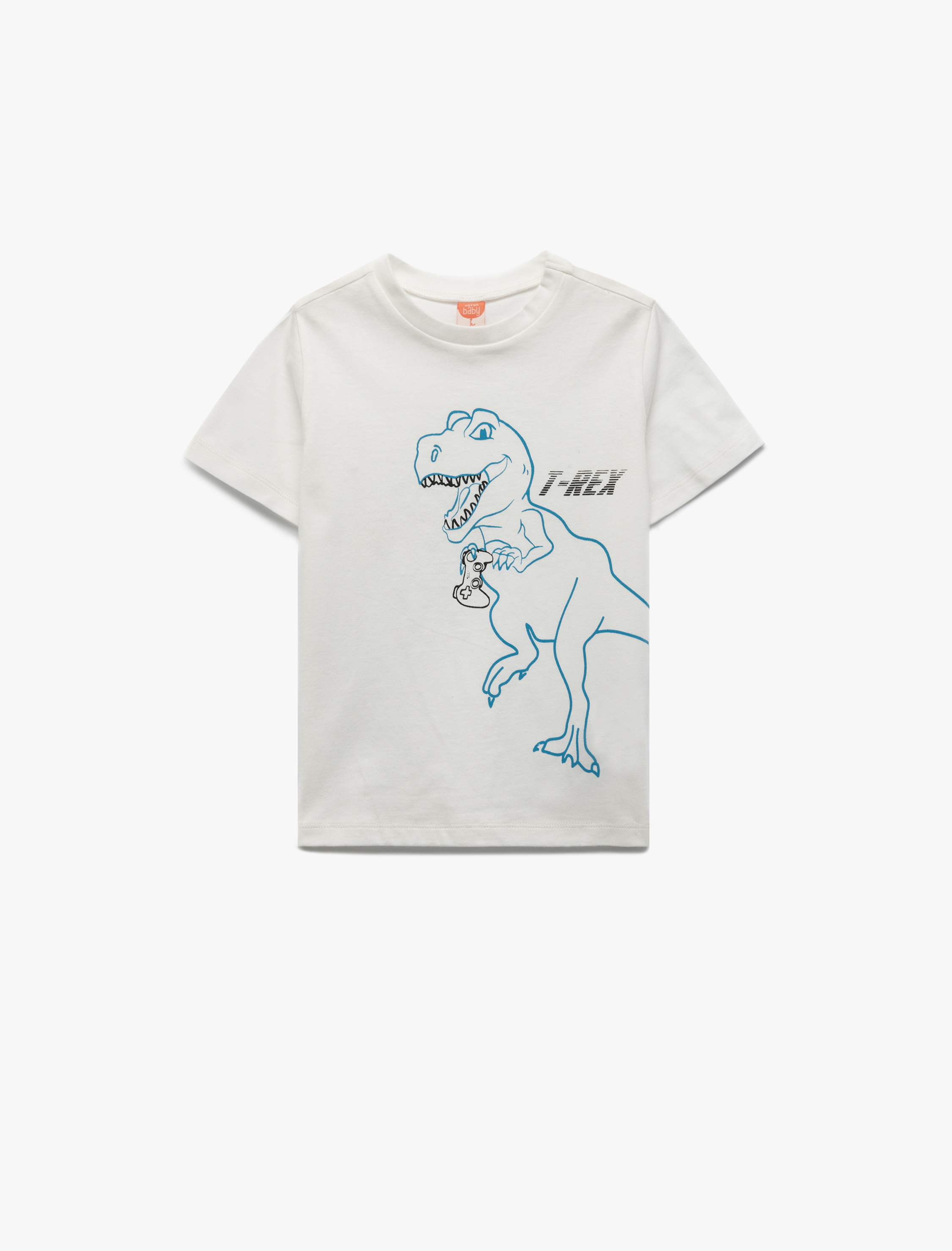  Erkek Bebek Dinozor Baskılı Kısa Kollu Bisiklet Yaka Pamuklu Tişört