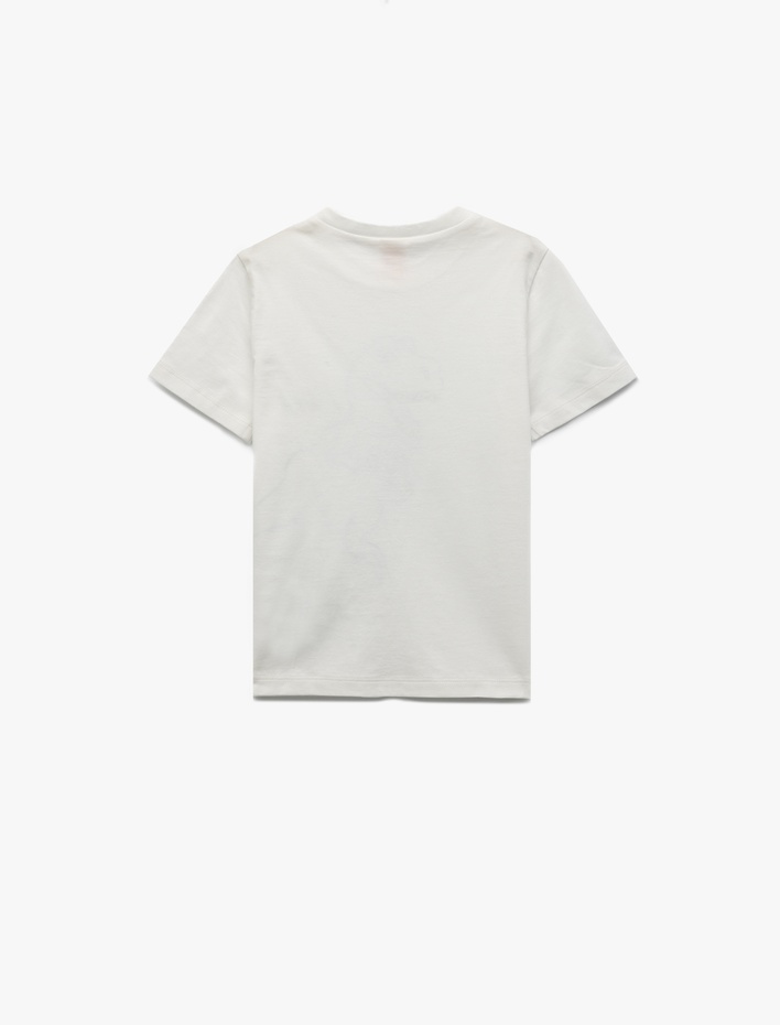 Erkek Bebek Dinozor Baskılı Kısa Kollu Bisiklet Yaka Pamuklu Tişört