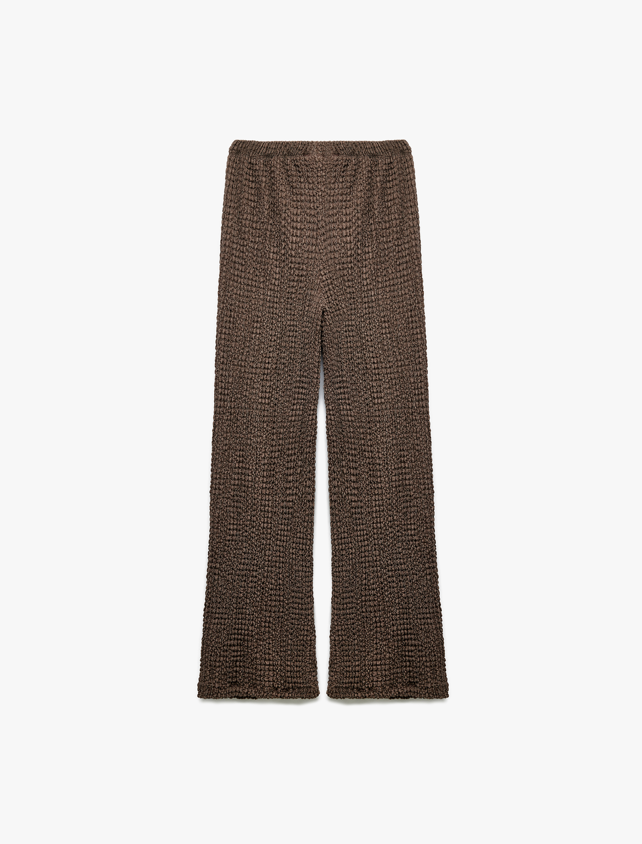  Kız Çocuk Beli Lastikli Dokulu Geniş Paça Pantolon