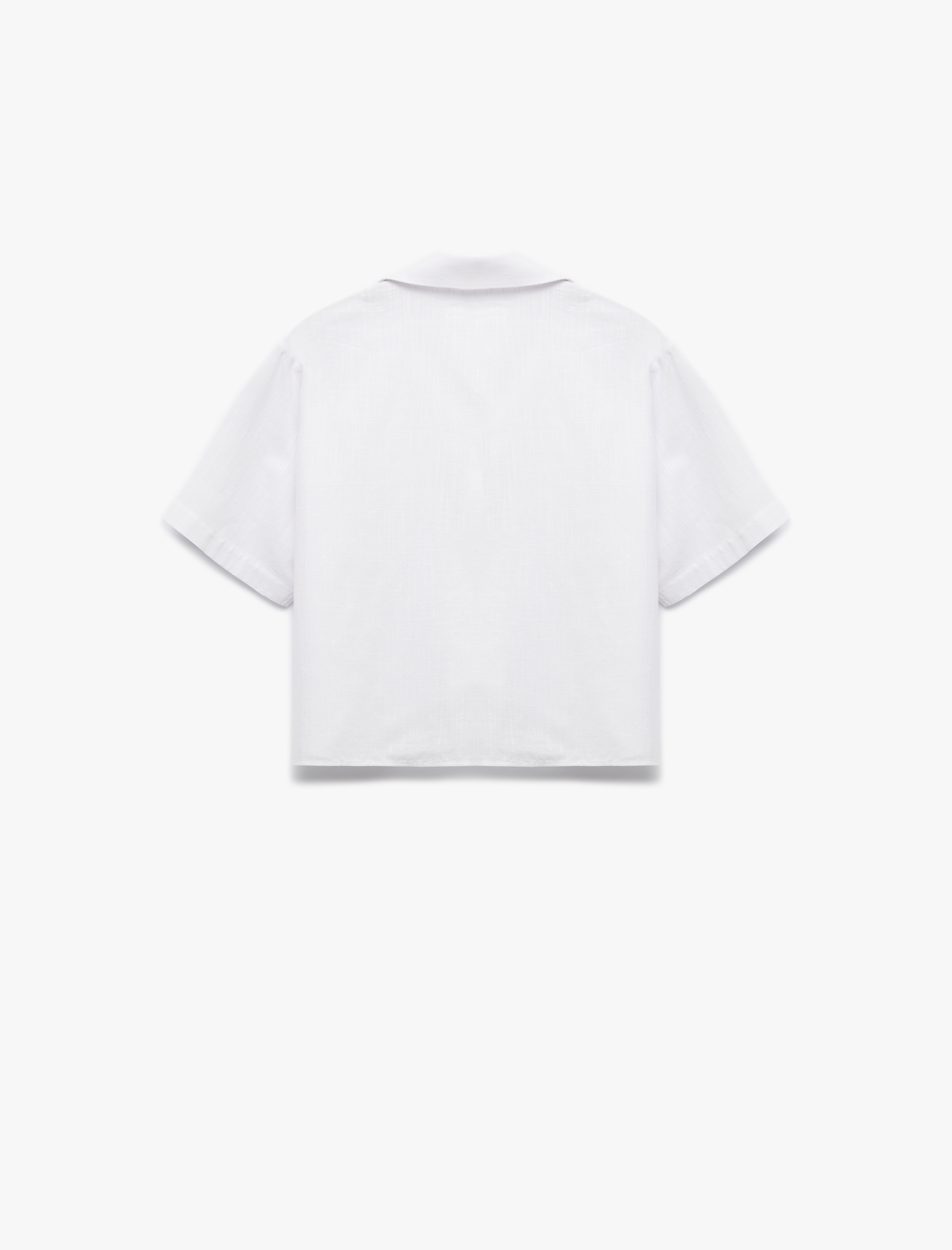   Pamuklu Cepli Kaçık Yaka Kısa Kollu Crop Gömlek