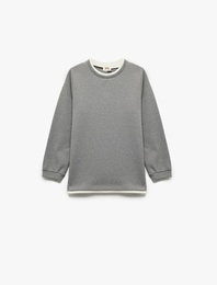 Şardonlu Bisiklet Yaka Çizgili Uzun Kollu Sweatshirt