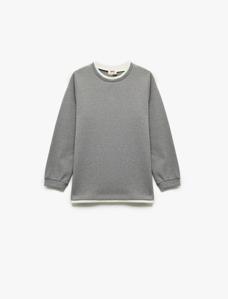  Erkek Çocuk Şardonlu Bisiklet Yaka Çizgili Uzun Kollu Sweatshirt