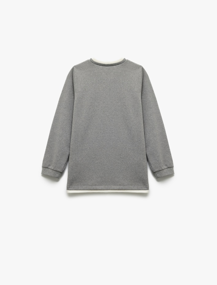 Erkek Çocuk Bisiklet Yaka Çizgili Uzun Kollu Basic Okul Sweatshirt