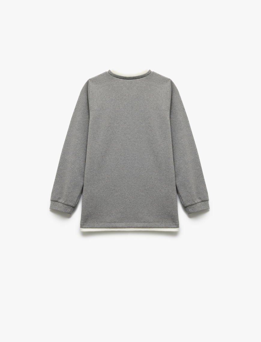  Erkek Çocuk Şardonlu Bisiklet Yaka Çizgili Uzun Kollu Sweatshirt