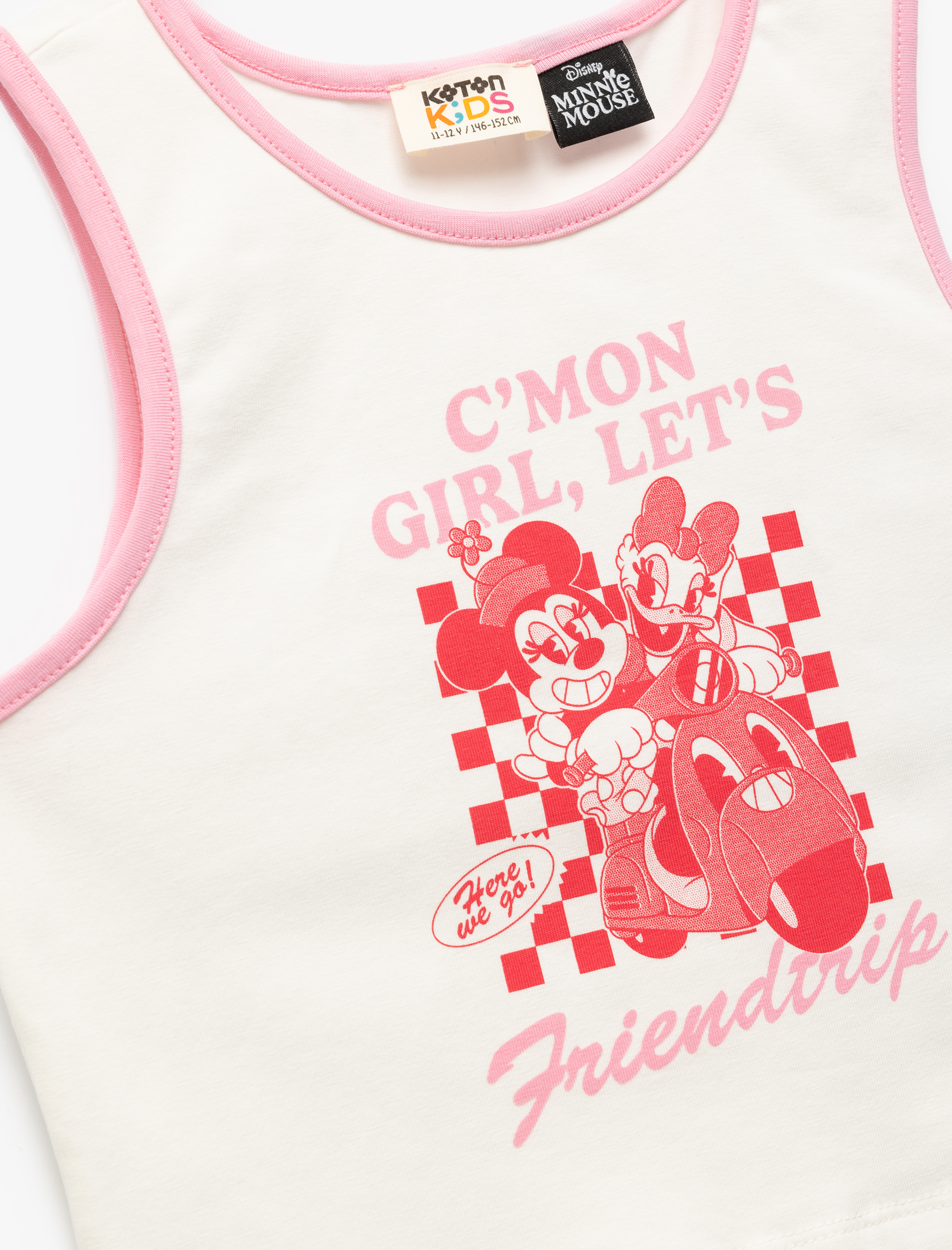  Kız Çocuk Minnie Mouse Lisanslı Baskılı Kolsuz Bisiklet Yaka Pamuklu Crop Atlet