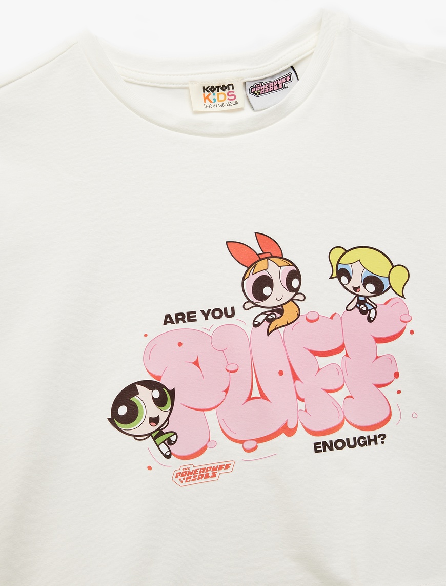  Kız Çocuk Lisanslı Powerpuff Girls Baskılı Kısa Kollu Bisiklet Yaka Pamuklu Tişört