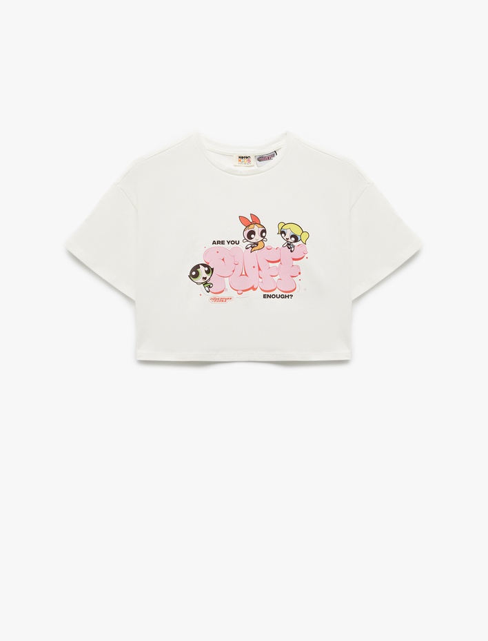 Kız Çocuk Lisanslı Powerpuff Girls Baskılı Kısa Kollu Bisiklet Yaka Pamuklu Tişört