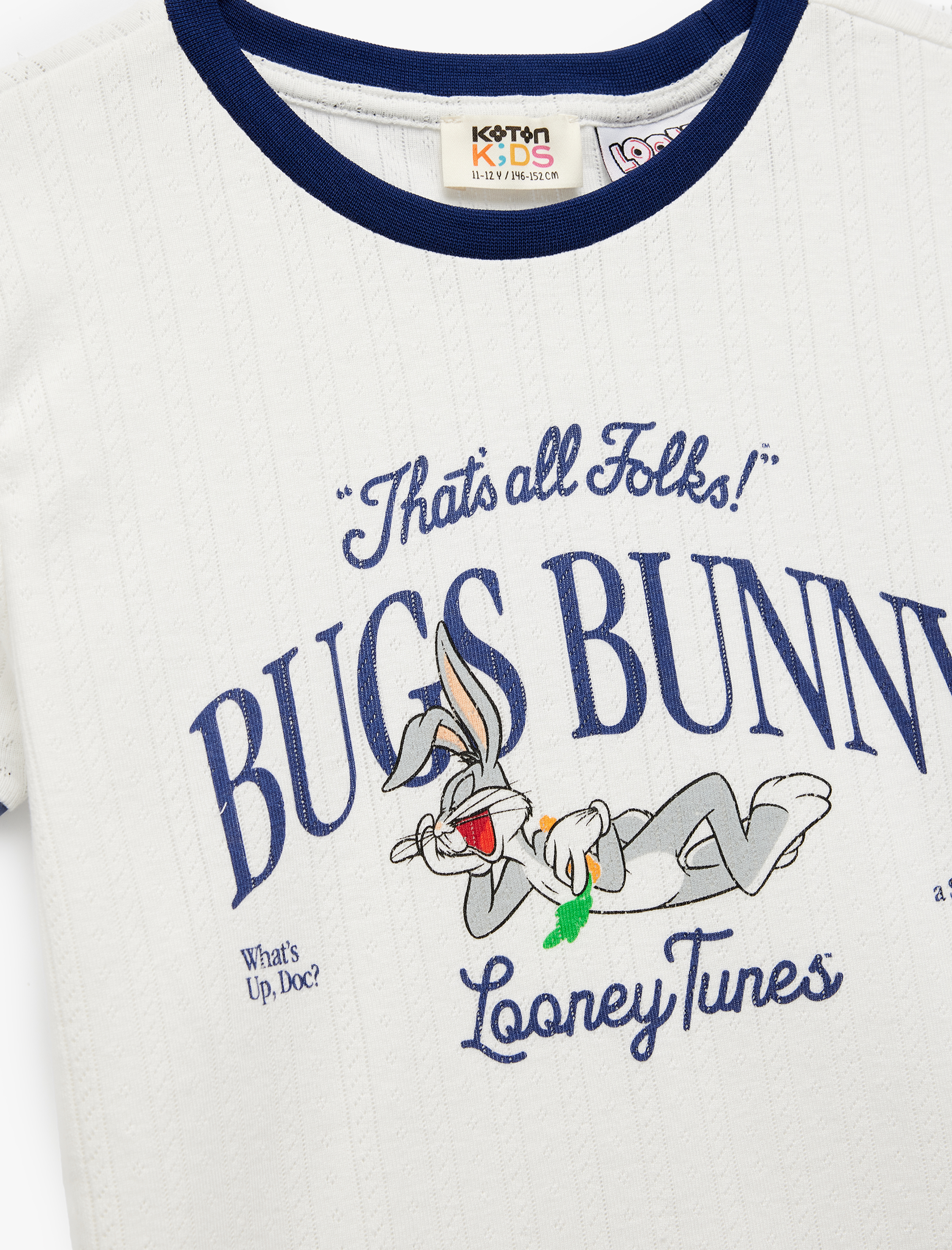  Kız Çocuk Lisanslı Bugs Bunny Baskılı Kısa Kollu Bisiklet Yaka Crop Tişört