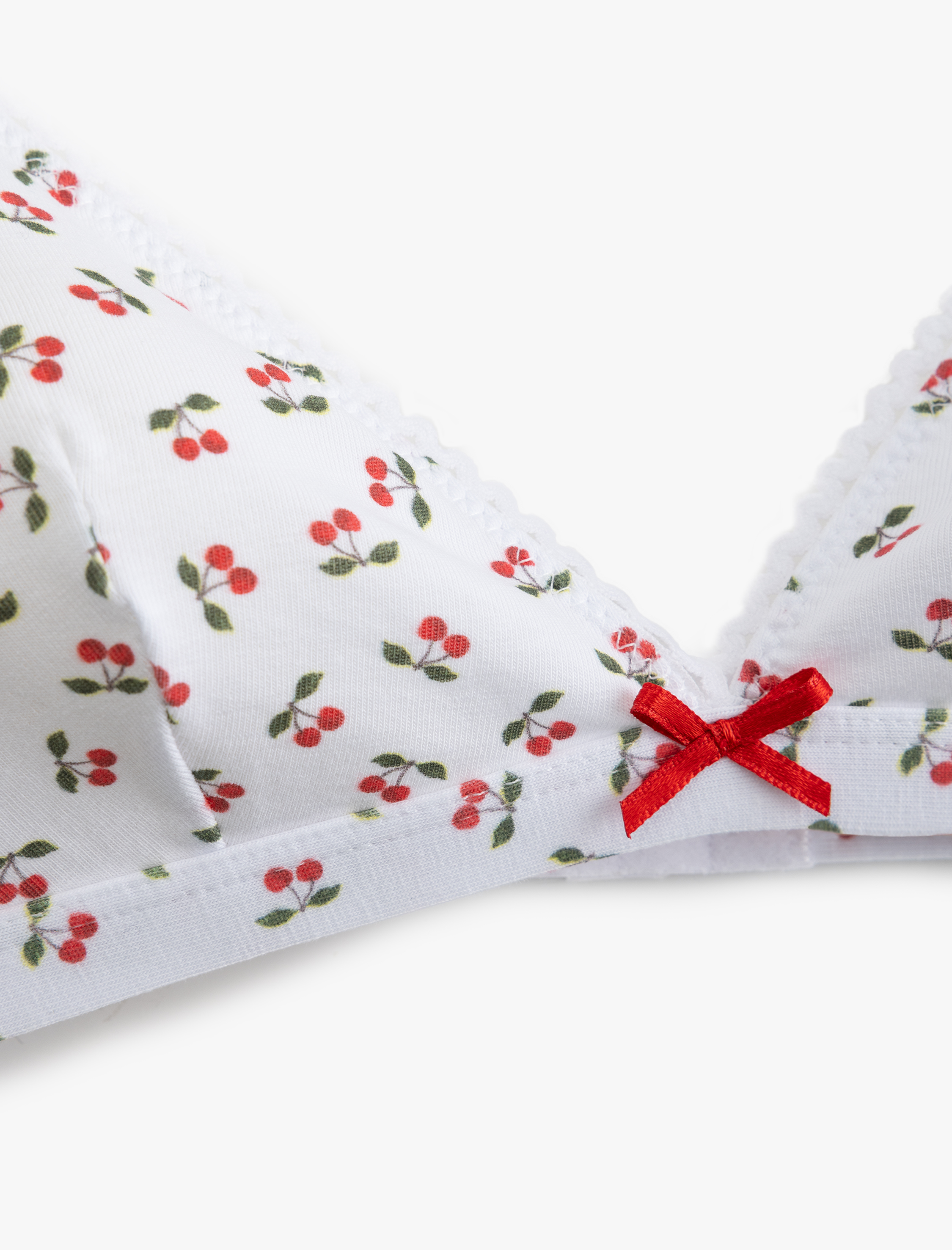   Pamuklu Fiyonklu Balensiz Dolgusuz Kiraz Baskılı Sütyen