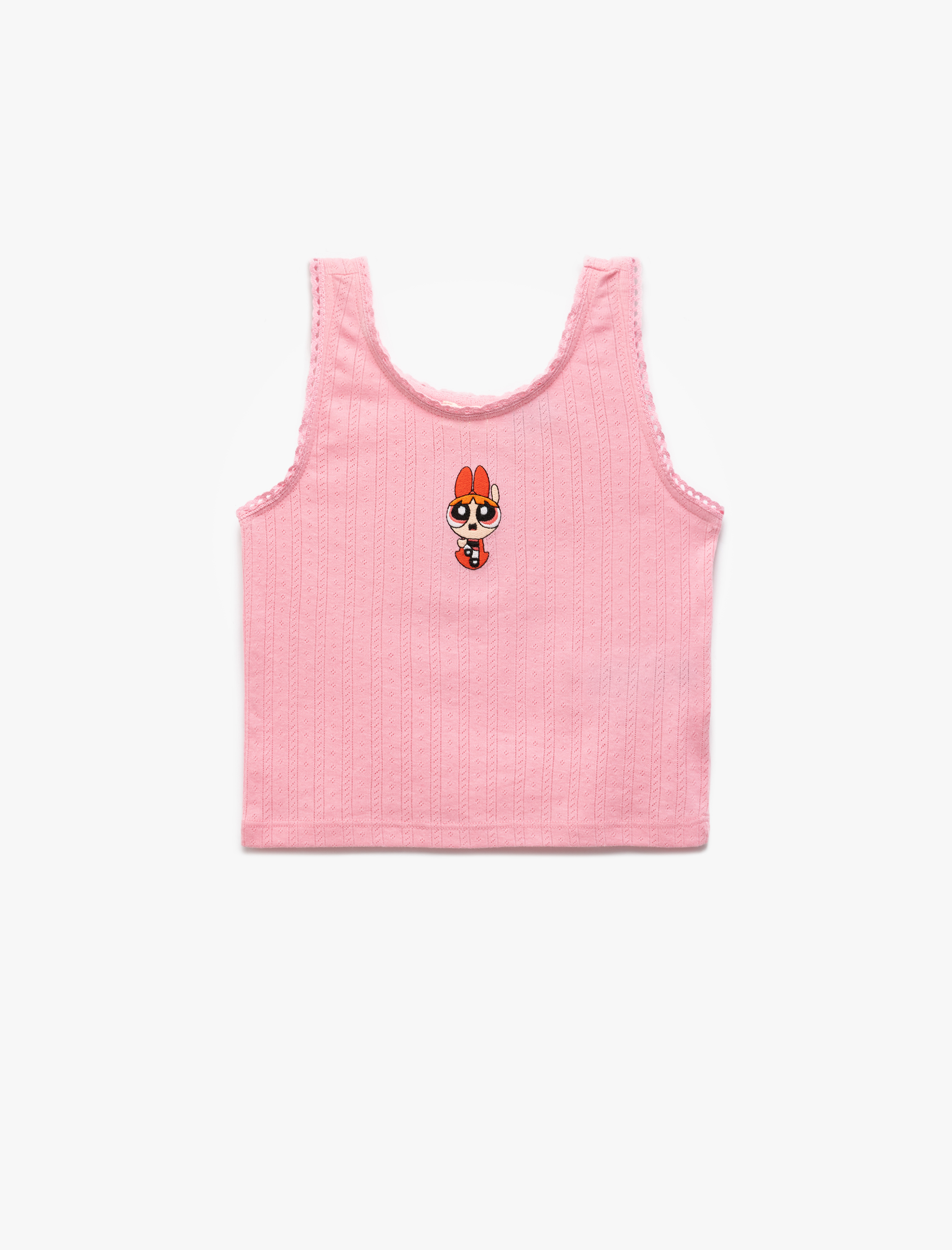 Koton Powerpuff Girls İşlemeli Lisanslı Kolsuz Bisiklet Yaka Atlet -1