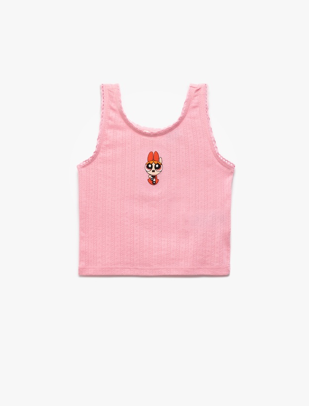 Powerpuff Girls İşlemeli Lisanslı Kolsuz Bisiklet Yaka Atlet_0