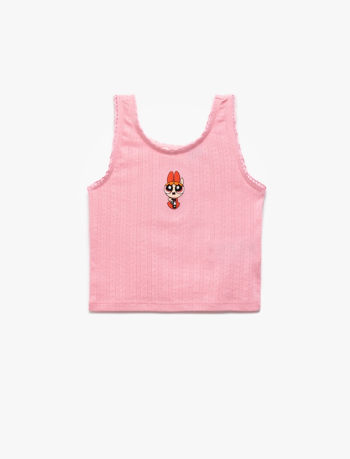 Kız Çocuk Powerpuff Girls İşlemeli Lisanslı Kolsuz Bisiklet Yaka Atlet