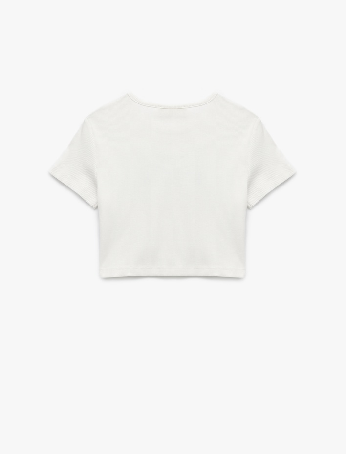 Kız Çocuk Kelebek Baskılı Kısa Kollu Bisiklet Yaka Pamuklu Crop Tişört