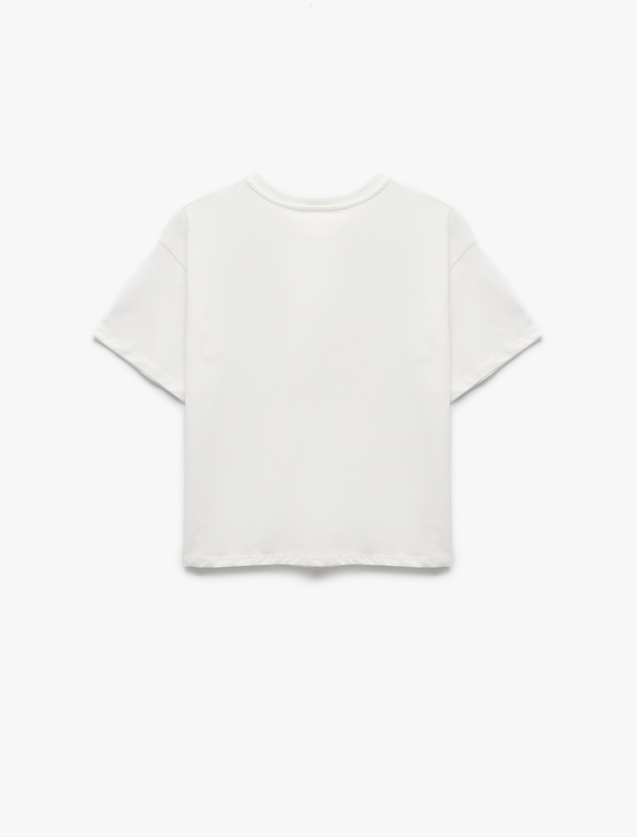 Kız Çocuk Bisiklet Yaka Kısa Kollu Fiyonk Detaylı Pamuklu Tişört