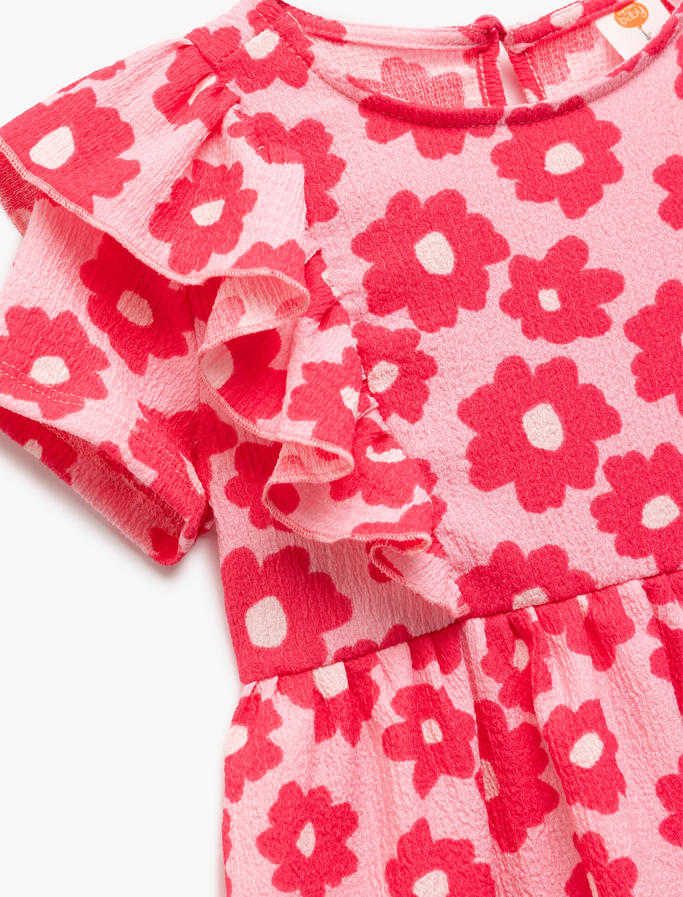  Kız Bebek Fırfır Detaylı Kısa Kollu Bisiklet Yaka Çiçekli Elbise