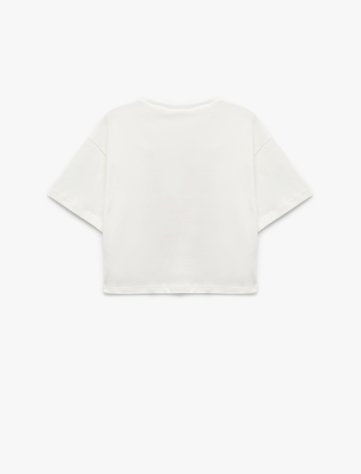 Kız Çocuk Bisiklet Yaka Kısa Kollu Pamuklu Baskılı Tişört