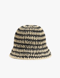Desenli Hasır Bucket Şapka