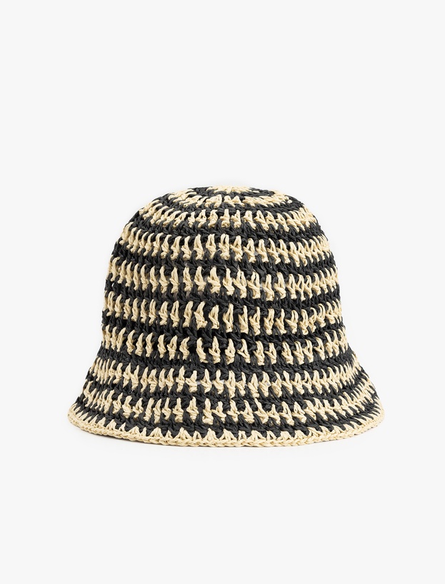 Desenli Hasır Bucket Şapka_0