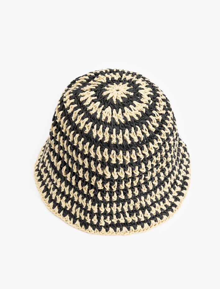 Kadın Desenli Hasır Bucket Şapka