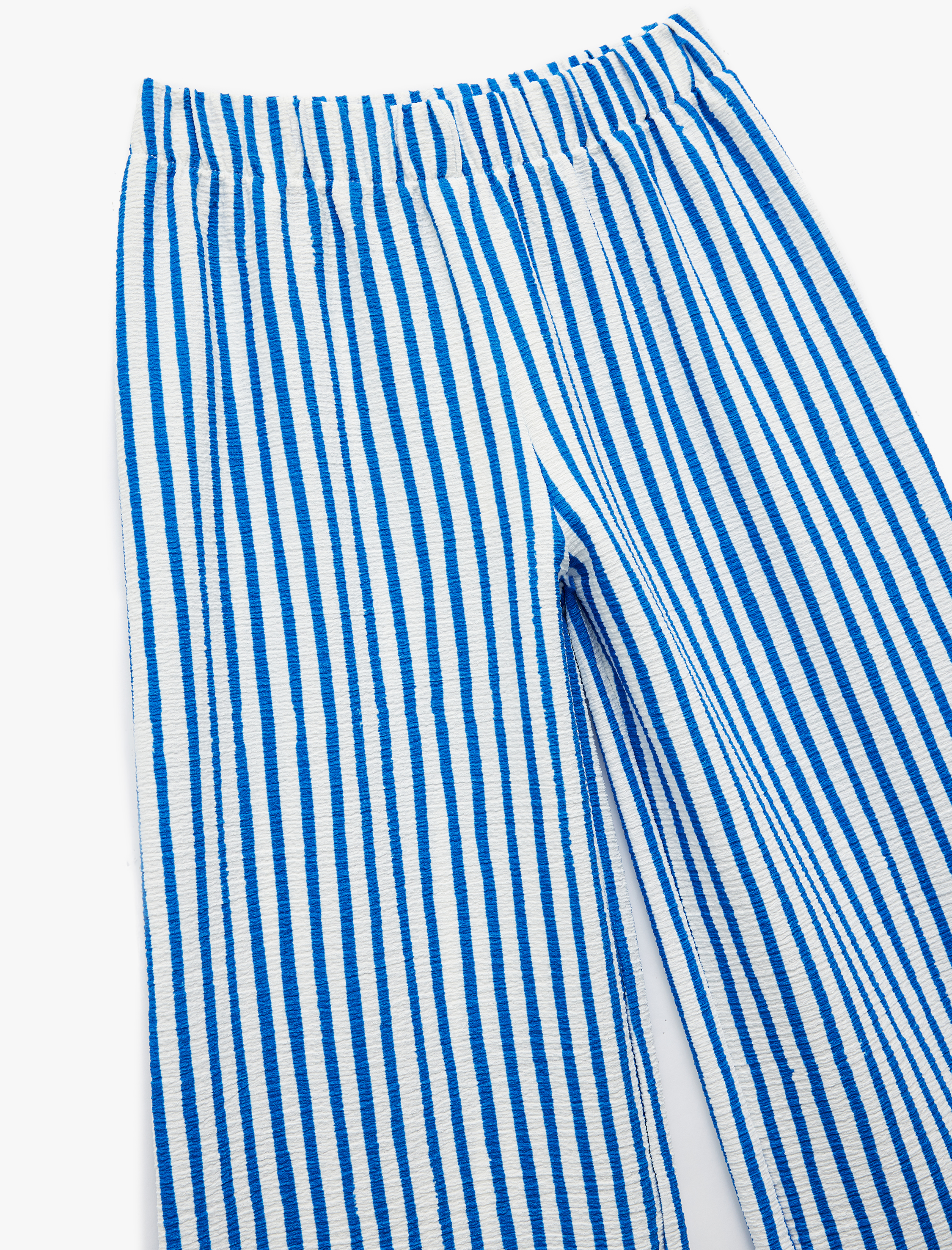  Kız Çocuk Beli Lastikli Dokulu Bol Paça Çizgili Pantolon