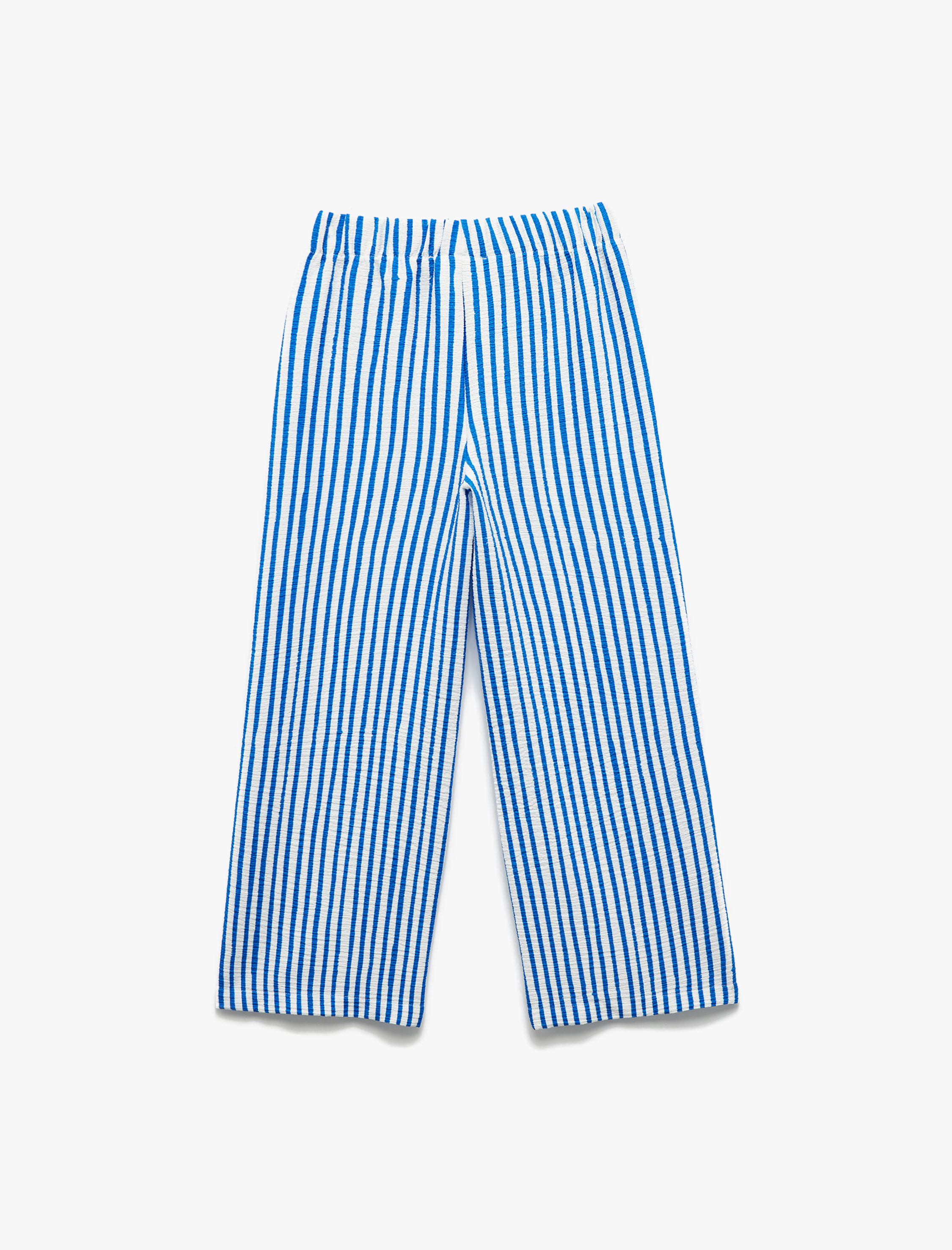  Kız Çocuk Beli Lastikli Dokulu Bol Paça Çizgili Pantolon