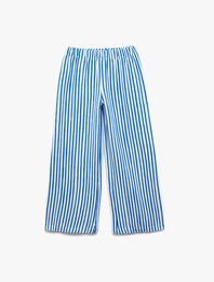 Beli Lastikli Dokulu Bol Paça Çizgili Pantolon