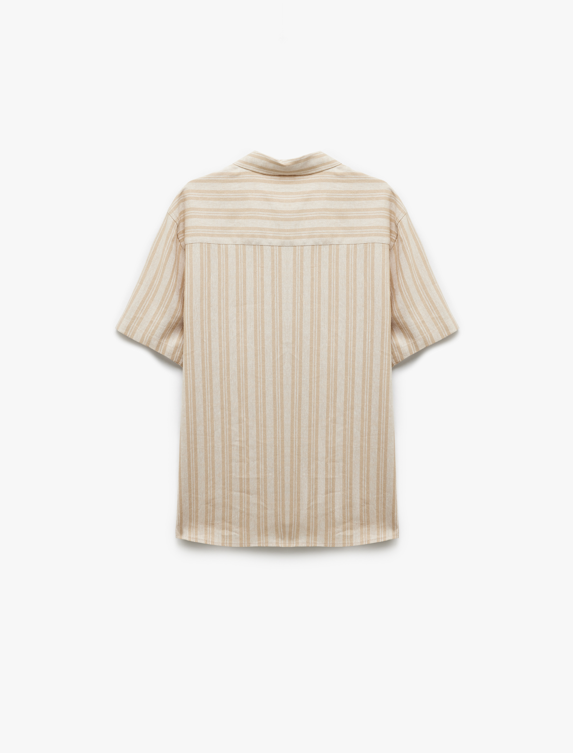   Kısa Kollu Regular Fit Çizgili Keten Karışımlı Gömlek