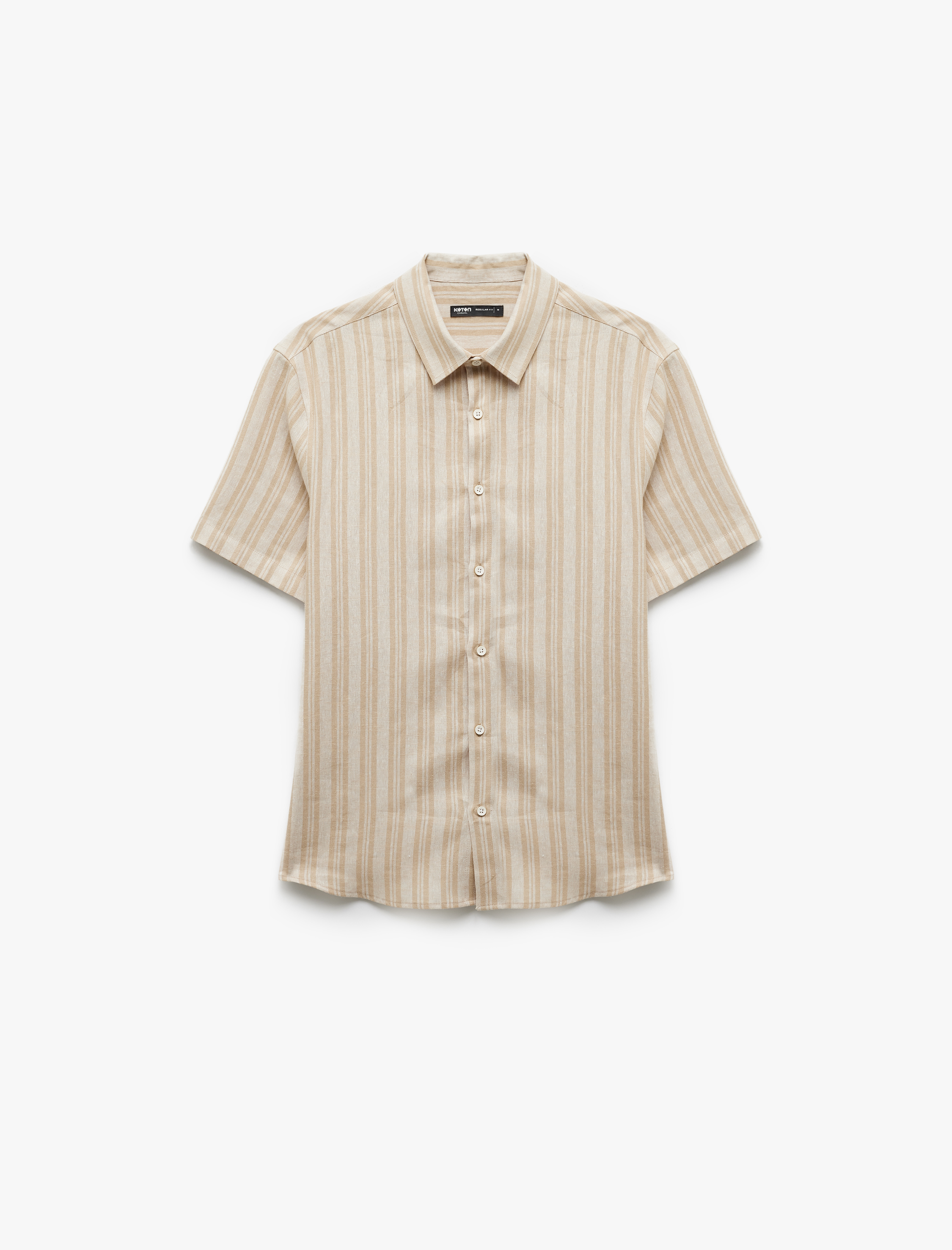   Kısa Kollu Regular Fit Çizgili Keten Karışımlı Gömlek