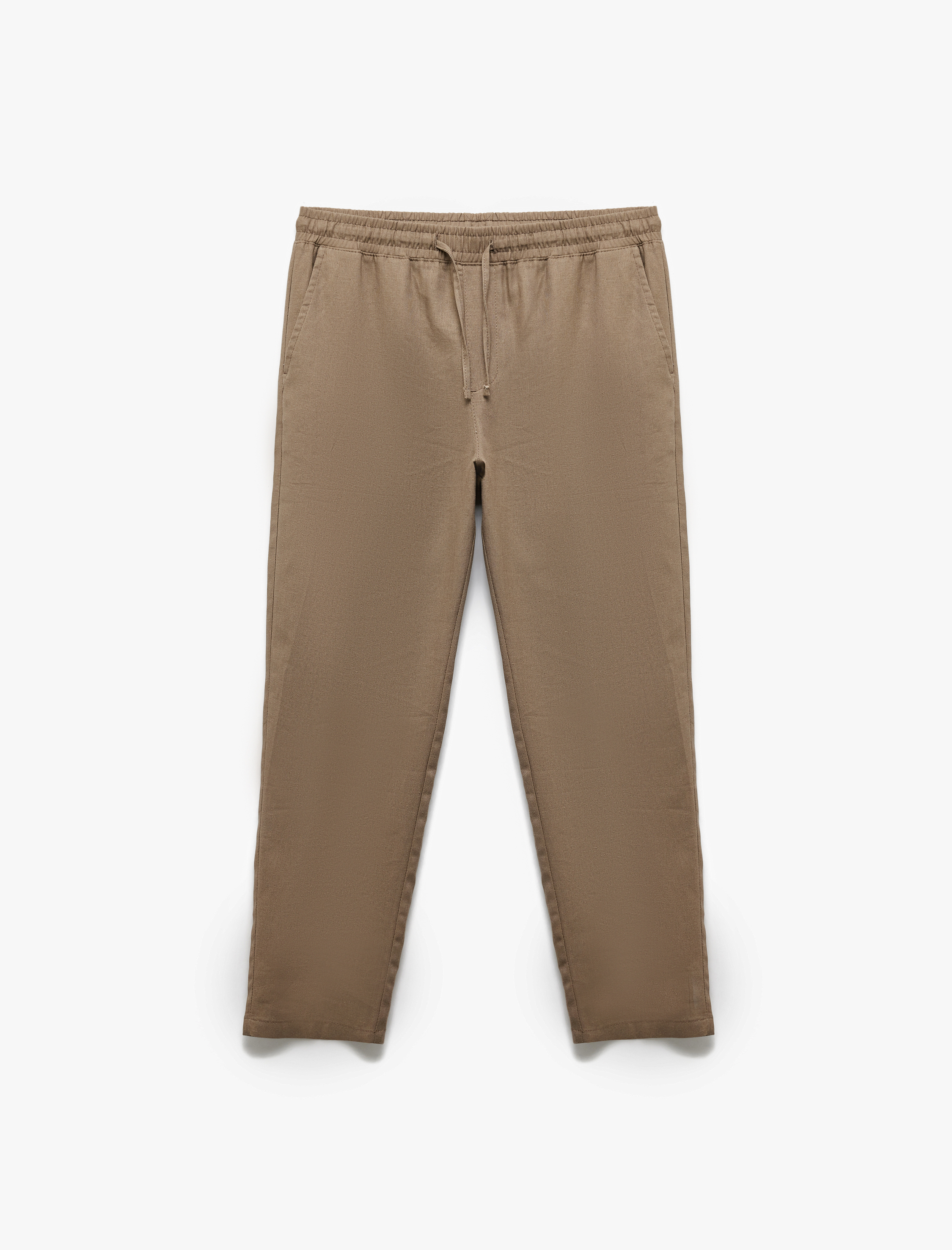   Beli Bağcıklı Keten Viskon Karışımlı Chino Pantolon