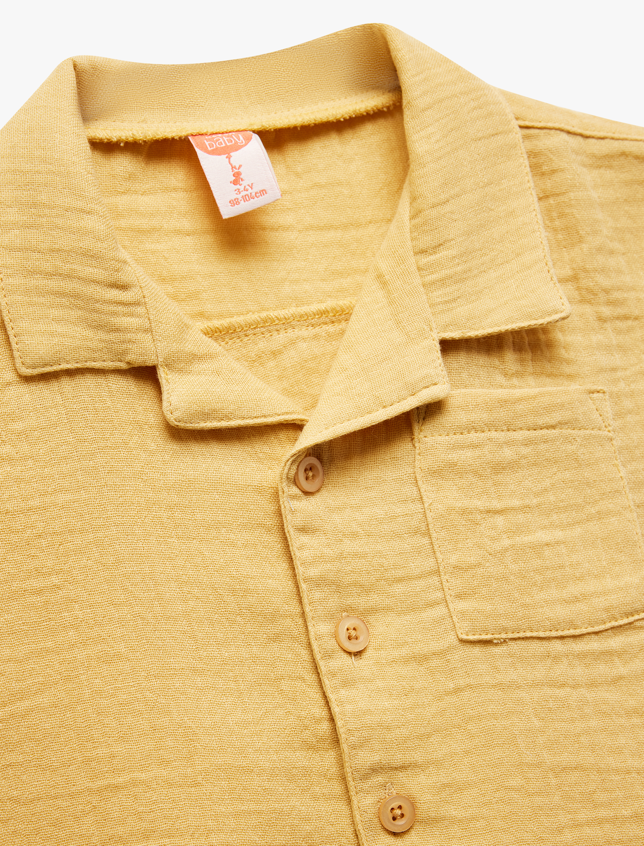  Erkek Bebek Pamuklu Düğmeli Cep Detaylı Kısa Kollu Müslin Gömlek