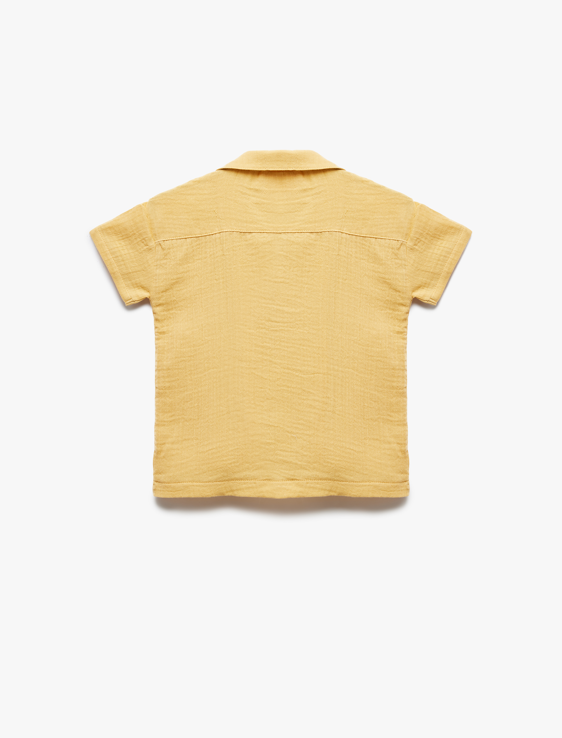  Erkek Bebek Pamuklu Düğmeli Cep Detaylı Kısa Kollu Müslin Gömlek