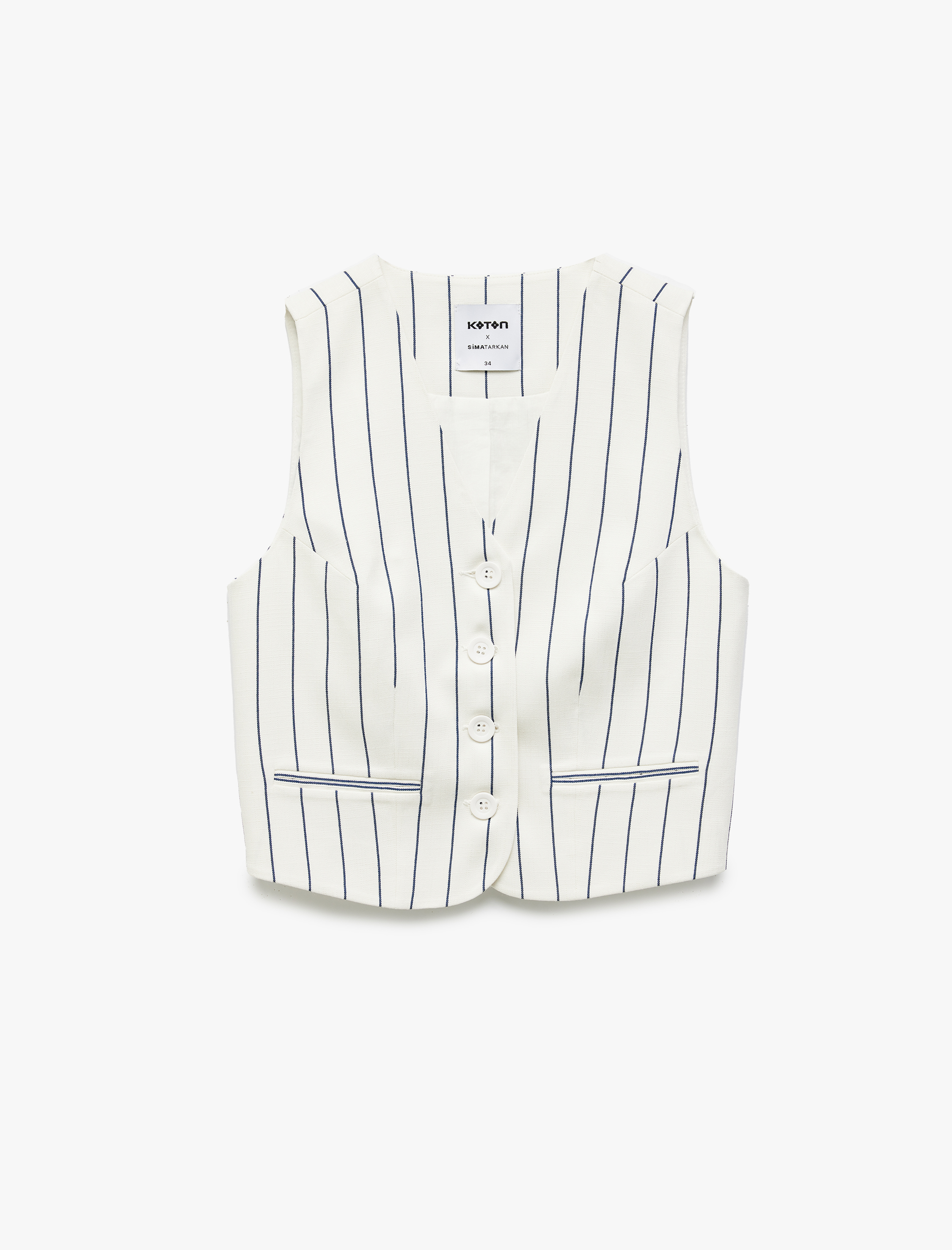   Koton X Sima Tarkan - Viskon Karışımlı Kolsuz Cepli Düğmeli Yelek