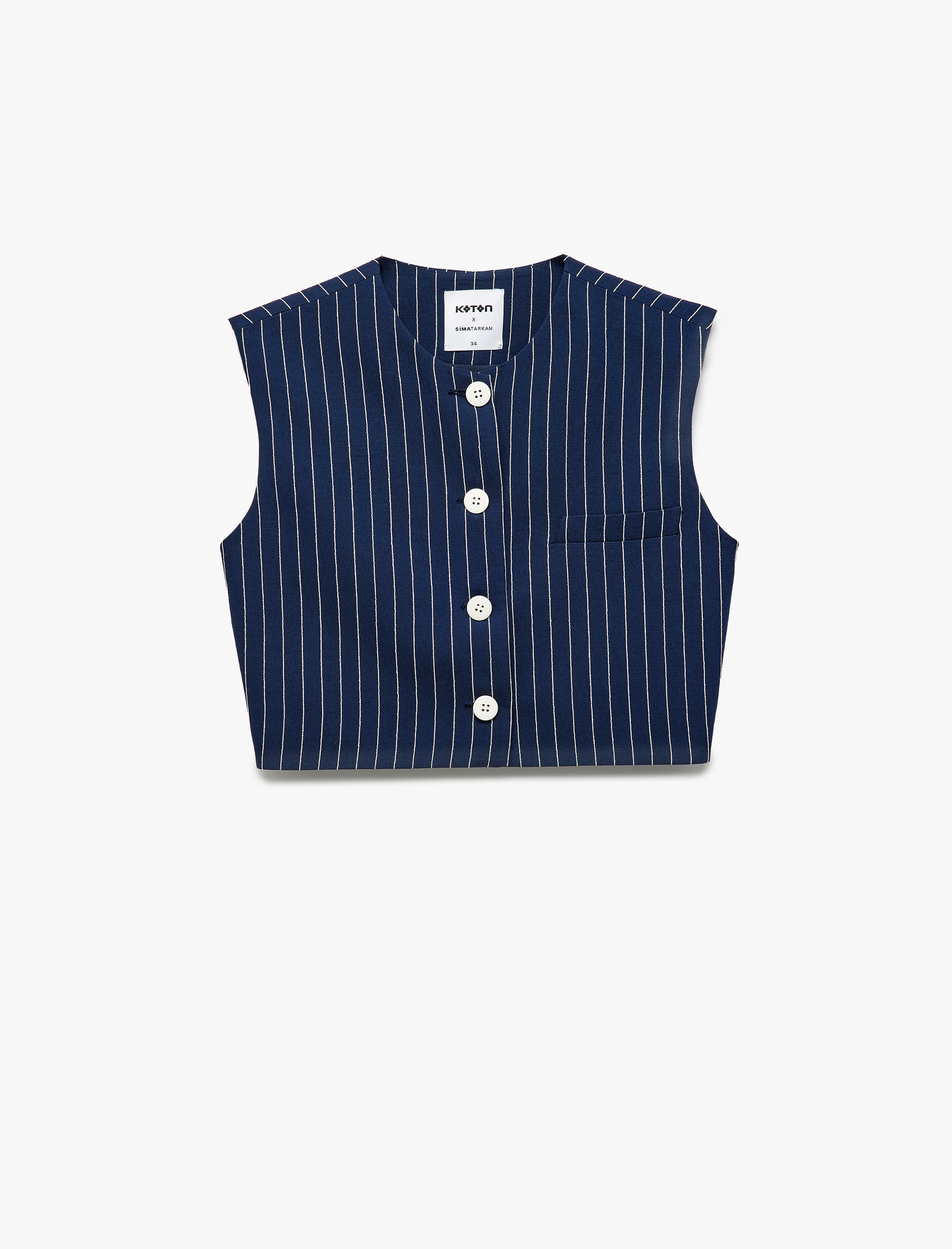   Koton X Sima Tarkan - Viskon Regular Fit Bisiklet Yaka Düğmeli Kısa Yelek