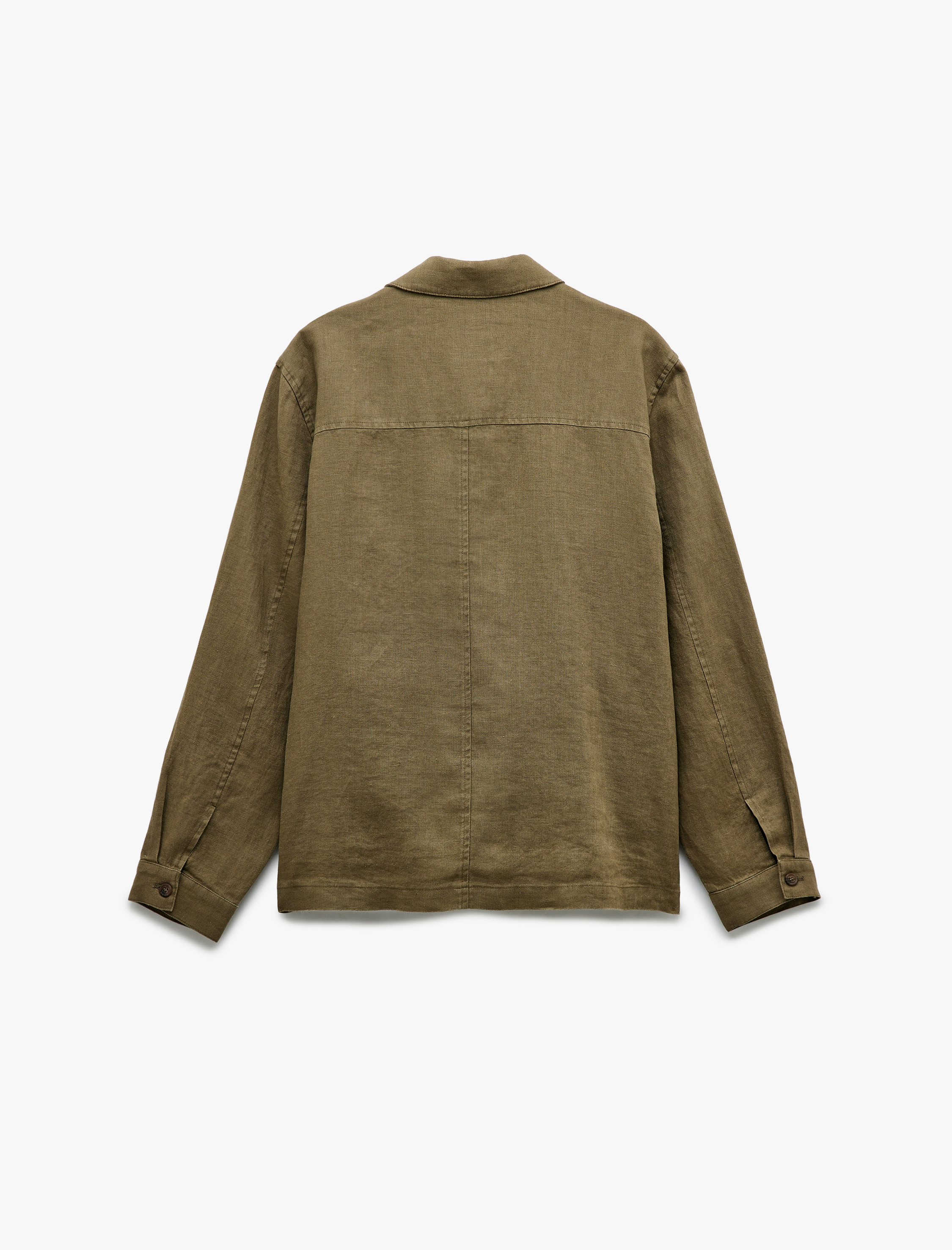   Uzun Kollu Kapaklı Cep Detaylı Regular Fit Klasik Yaka Keten Gömlek Ceket