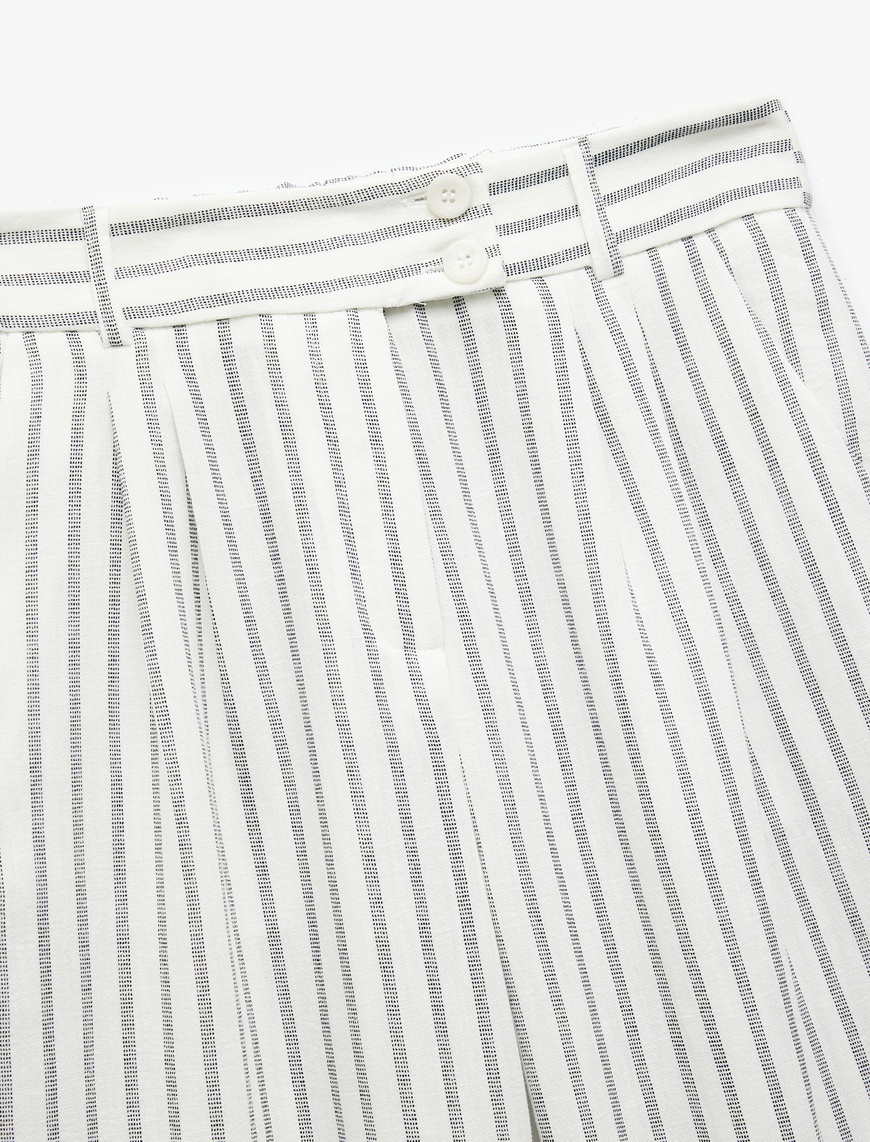   Keten Görünümlü Pileli Cepli Bol Paça Pantolon