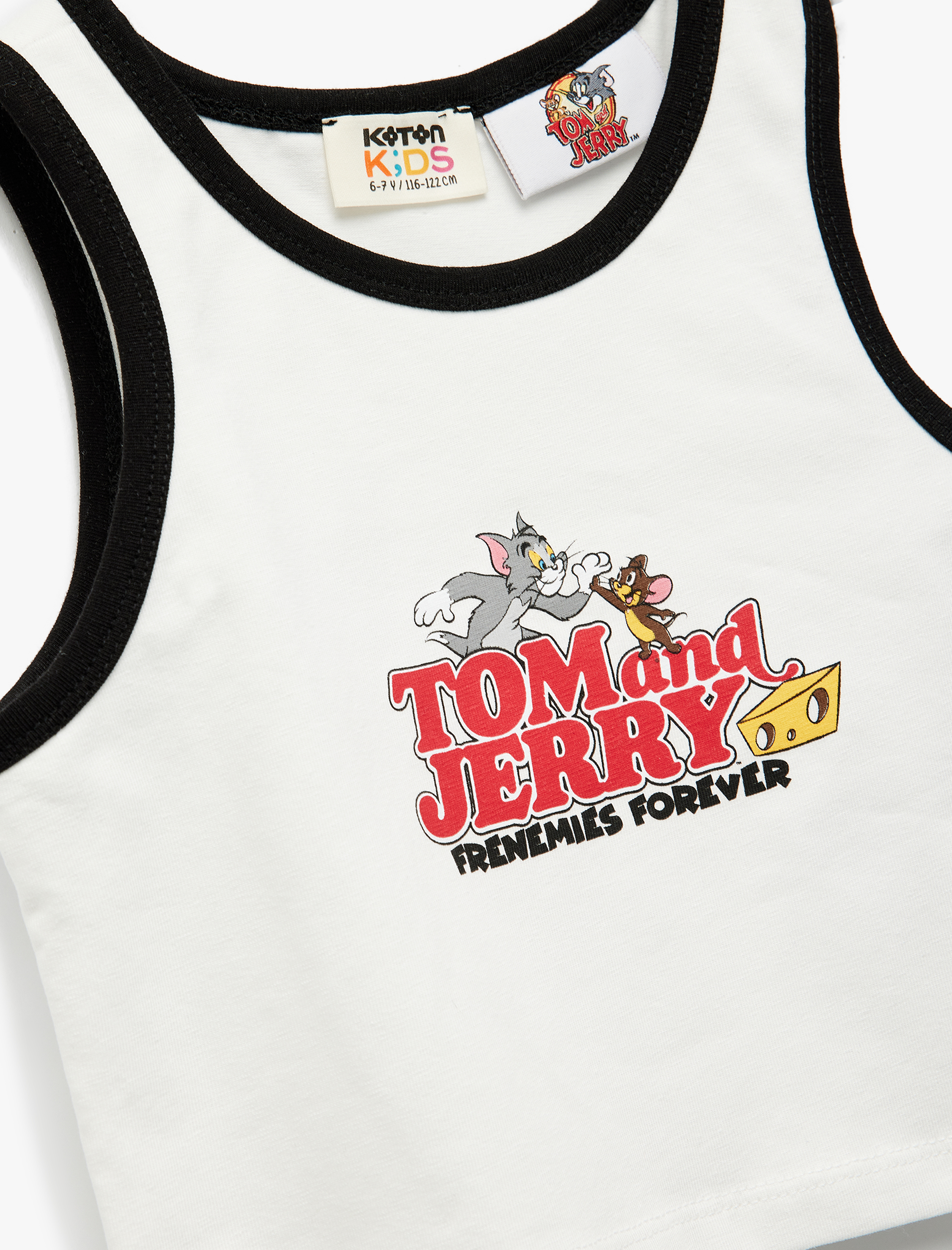  Kız Çocuk Lisanslı Tom ve Jerry Baskılı Kolsuz Pamuklu Crop Atlet