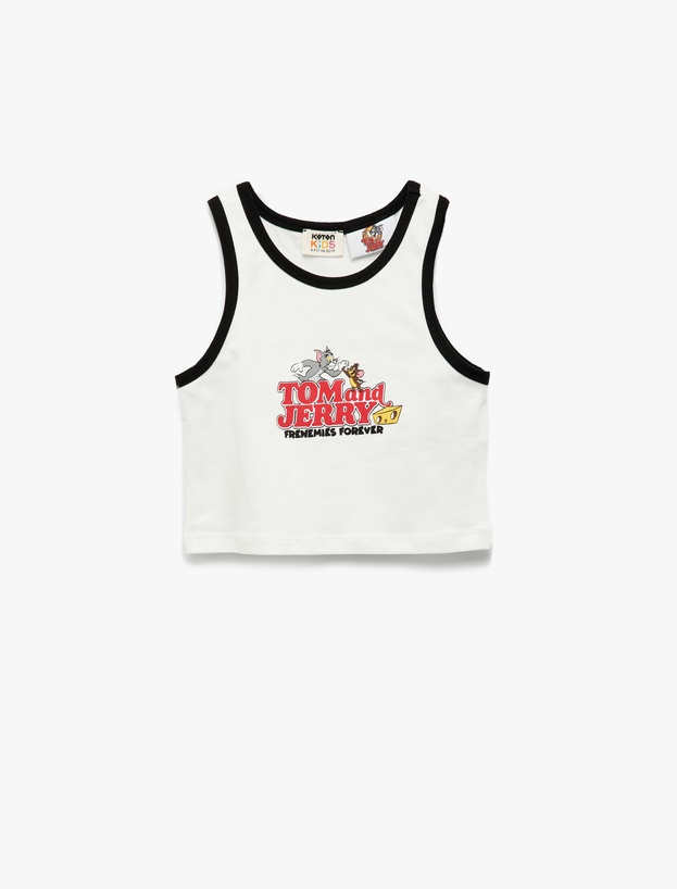 Lisanslı Tom ve Jerry Baskılı Kolsuz Pamuklu Crop Atlet_0