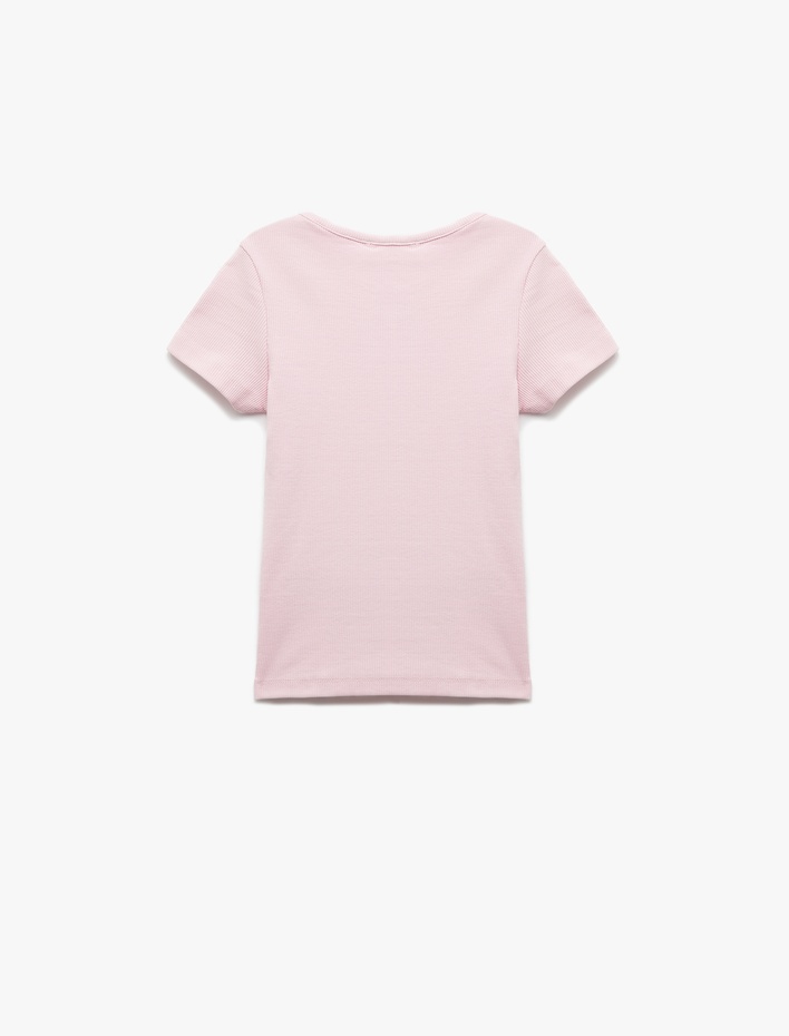 Kız Çocuk Kurdele Detaylı Kısa Kollu Bisiklet Yaka Pamuklu Tişört