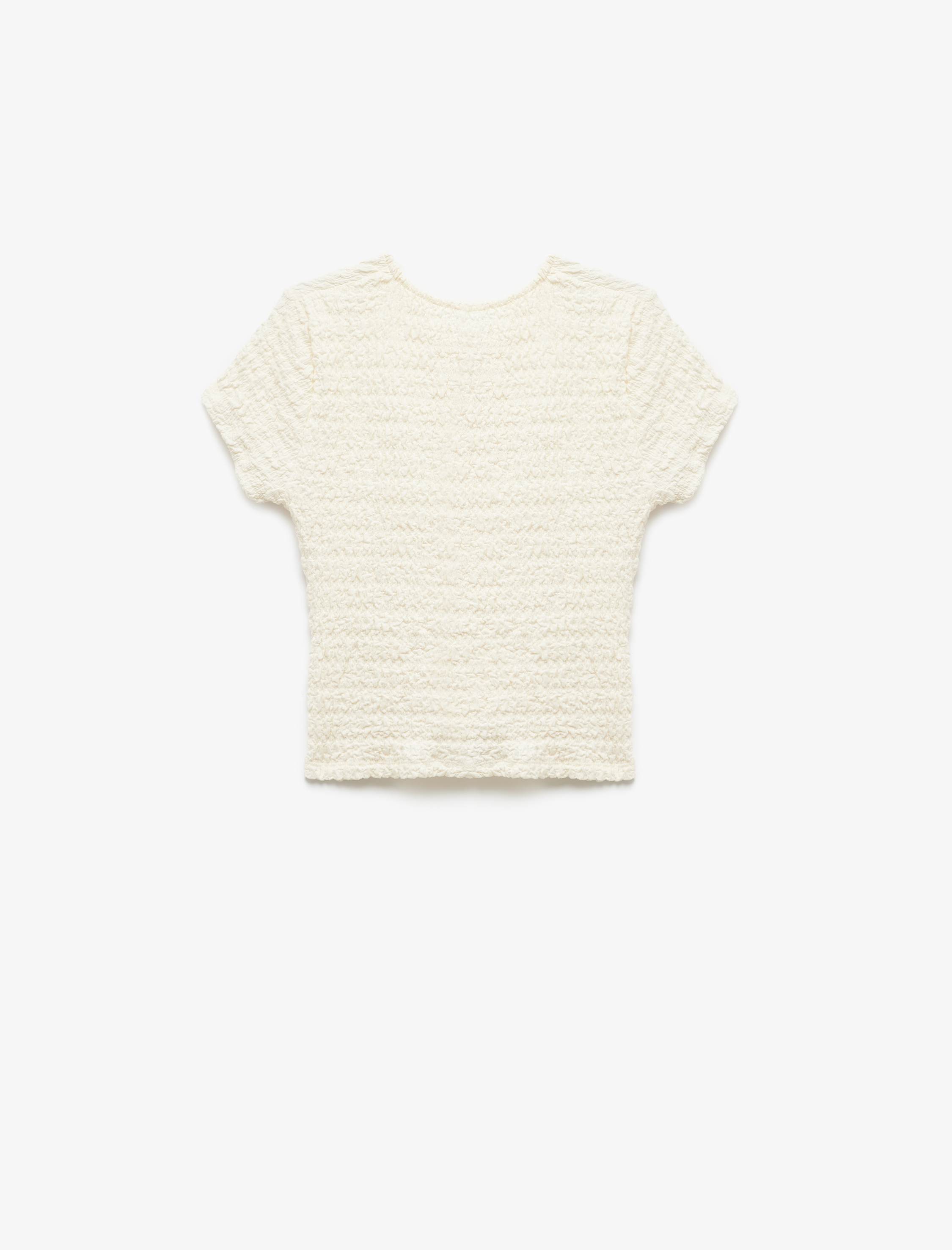   Koton X Şahika Ercümen - Slim Fit Kısa Kollu Boncuk Detaylı Bürümcük Kumaş Dokulu Tişört