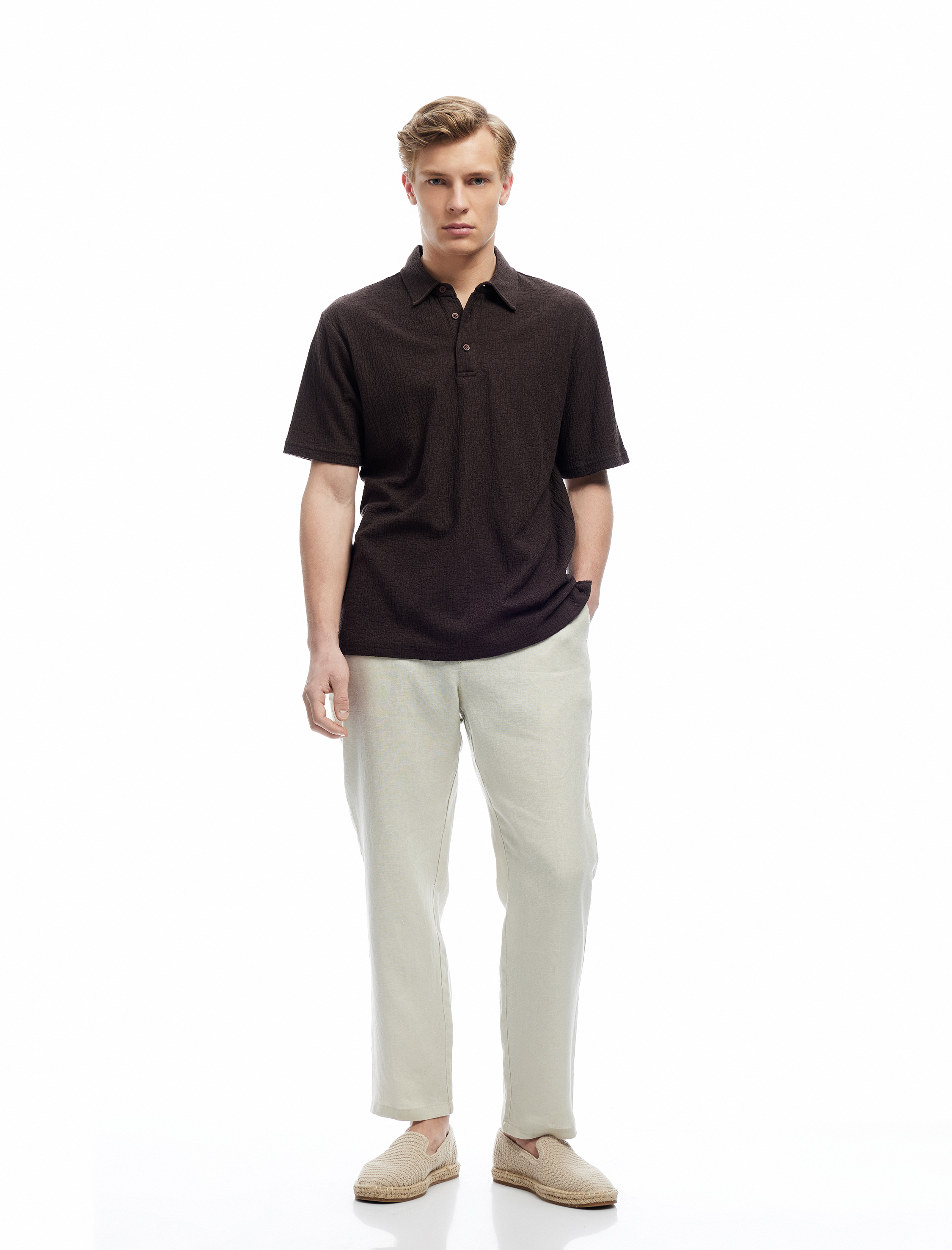   Straight Fit Cep Detaylı Keten Chino Pantolon