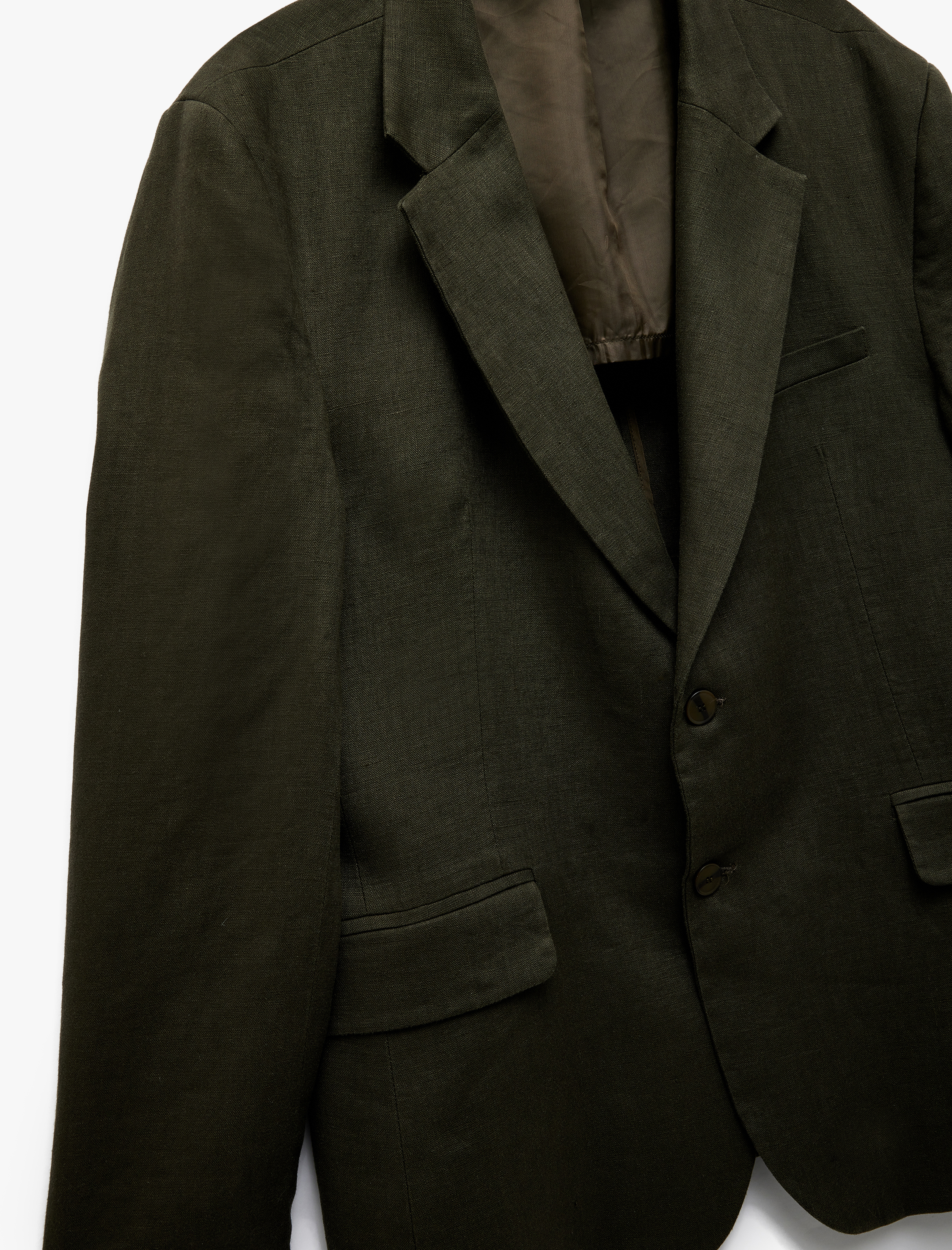   Düğmeli Kapaklı Cep Detaylı Mono Yaka Keten Blazer Ceket