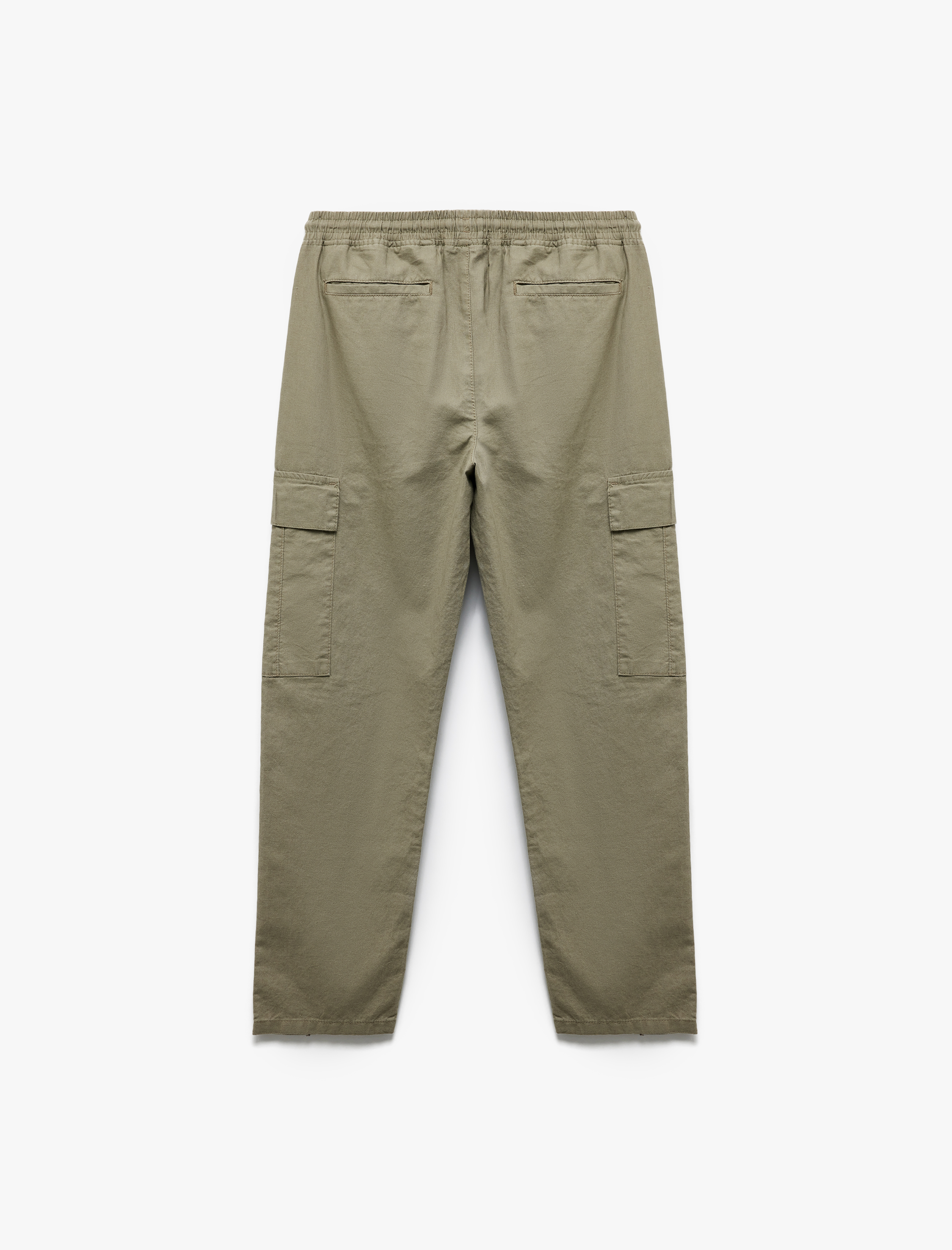   Beli Bağcıklı Cep Detaylı Keten Pamuk Karışımlı Kargo Pantolon