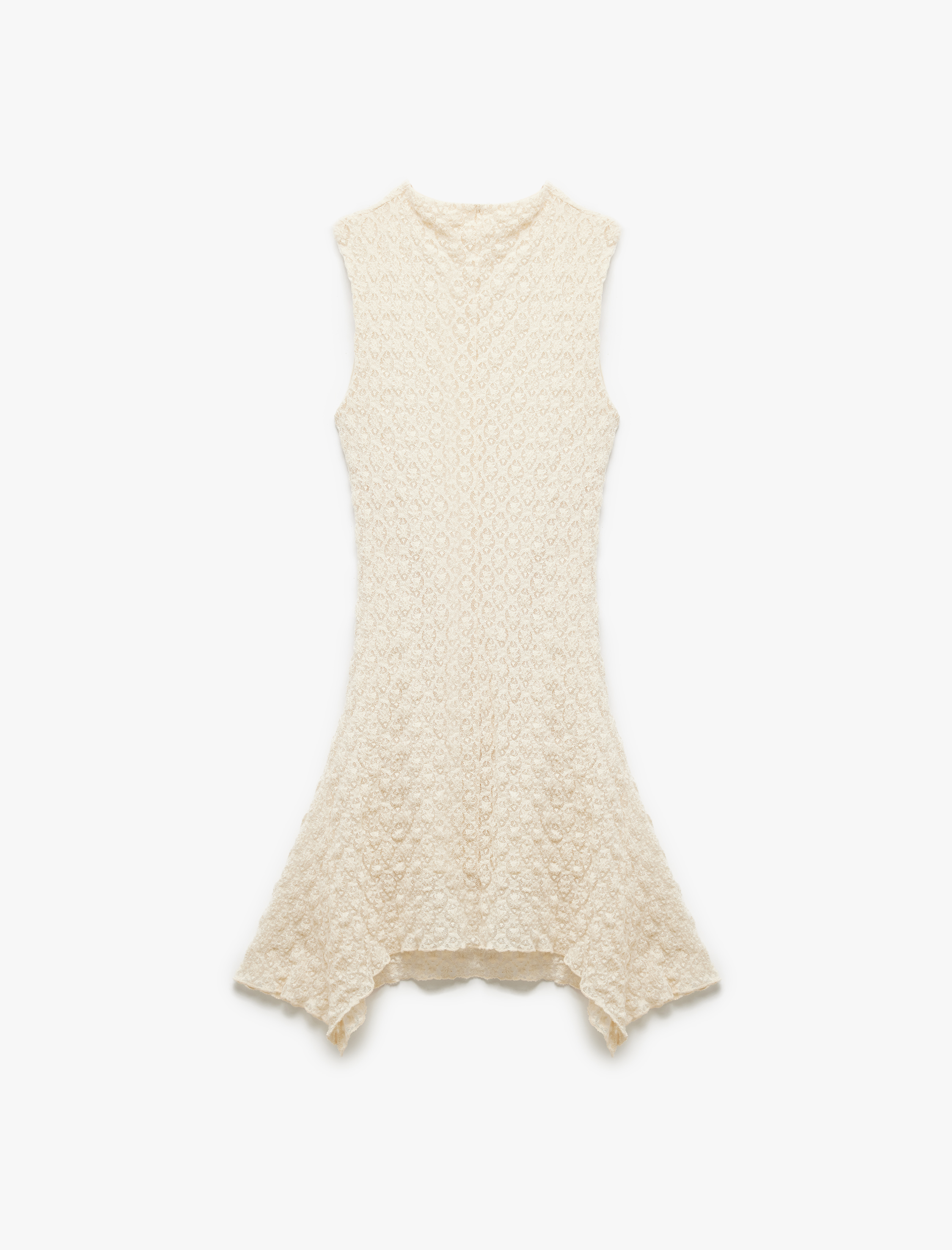   Koton X Şahika Ercümen - Kolsuz Astarlı Yuvarlak Yaka Asimetrik Mini Dantel Elbise