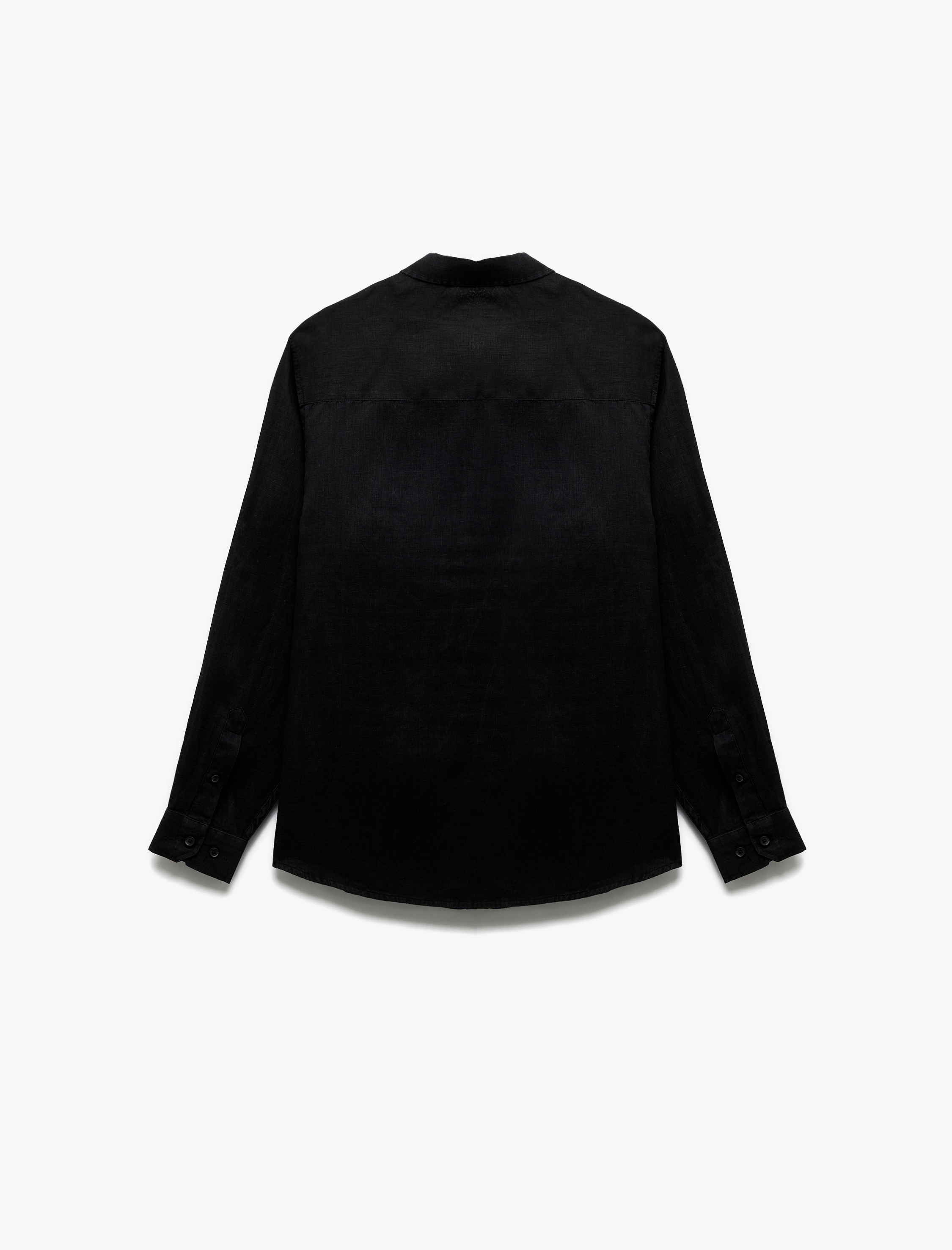   Uzun Kollu Regular Fit Düğmeli Yaka Klasik Keten Gömlek