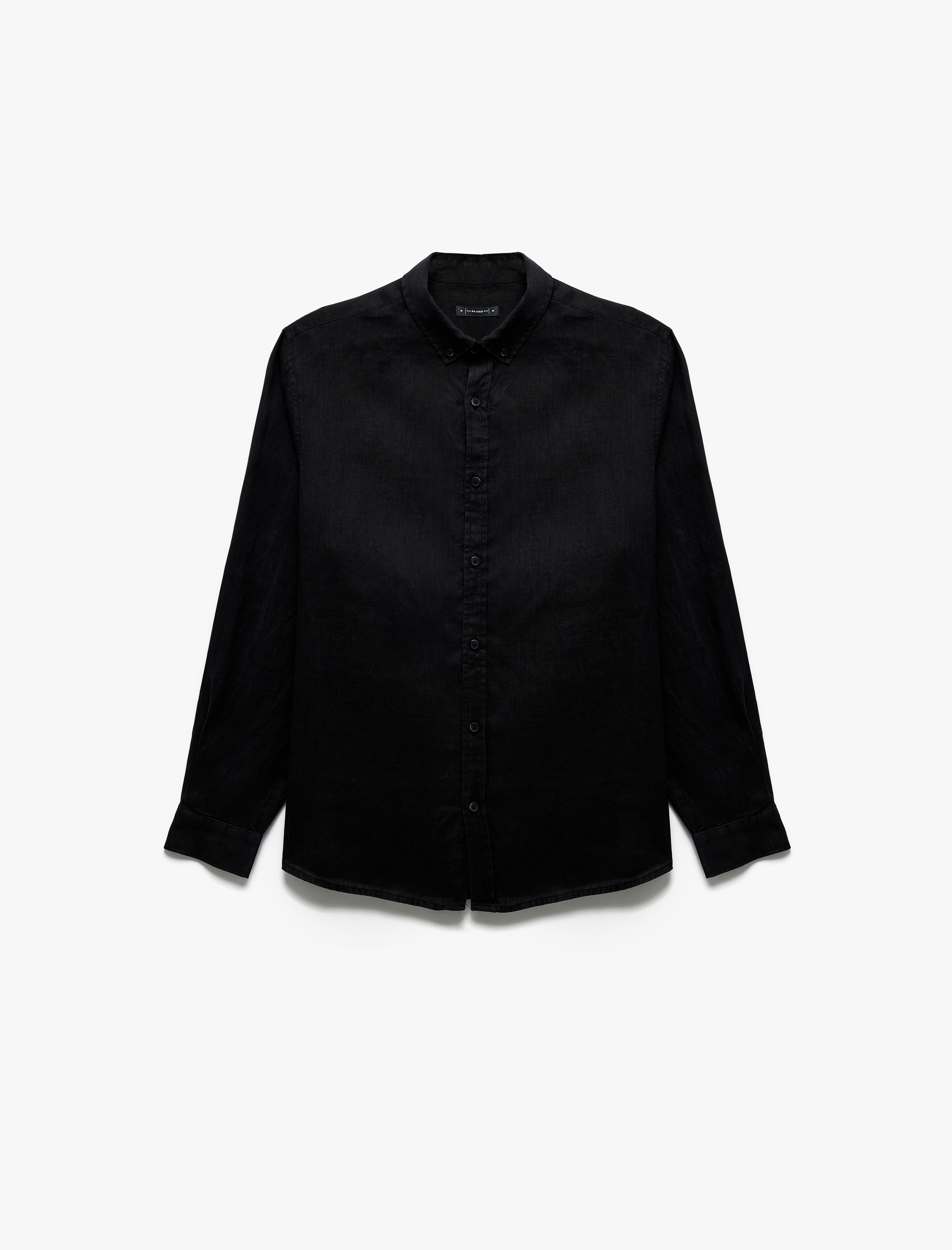   Uzun Kollu Regular Fit Düğmeli Yaka Klasik Keten Gömlek