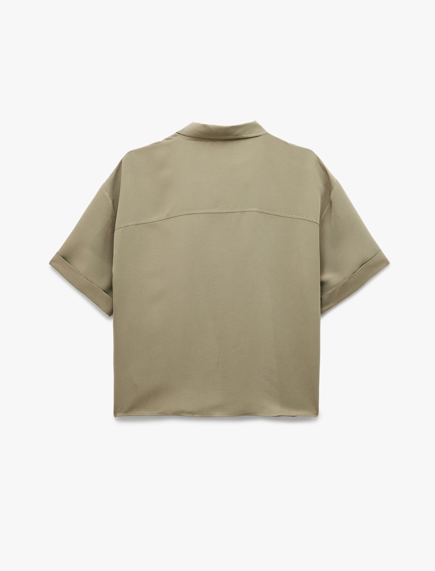   Modal Kumaş Yarım Fermuarlı Kısa Kollu Polo Yaka Oversize Bluz