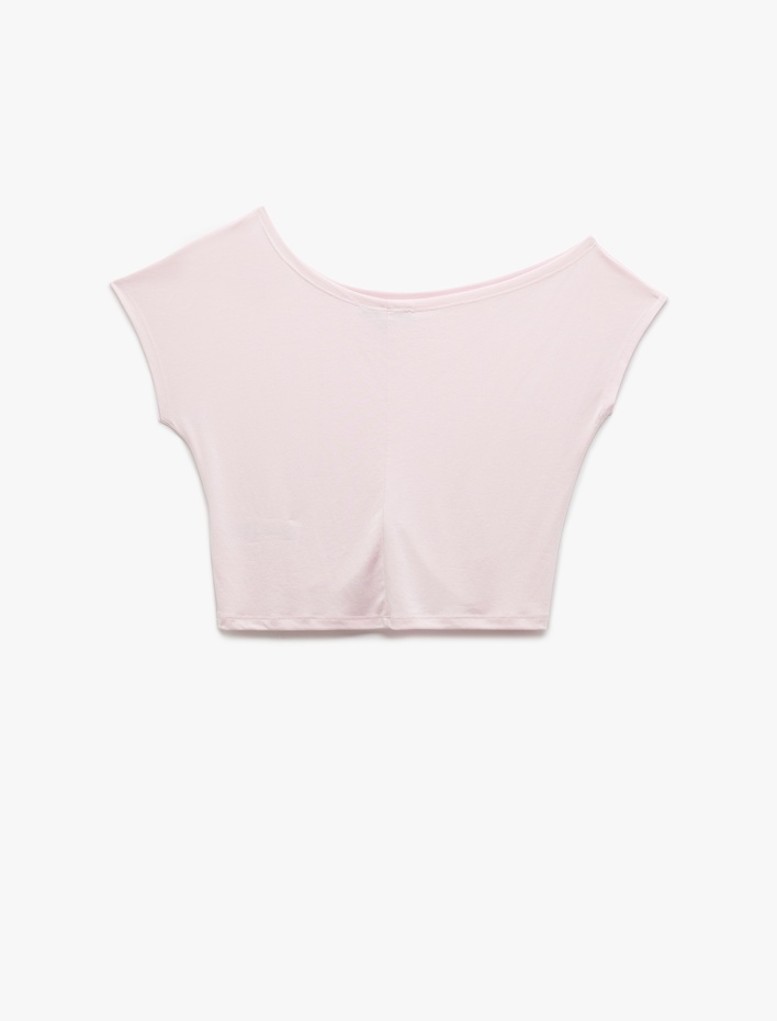  Kısa Kollu Kayık Yaka Düşük Omuz Modal Basic Tişört