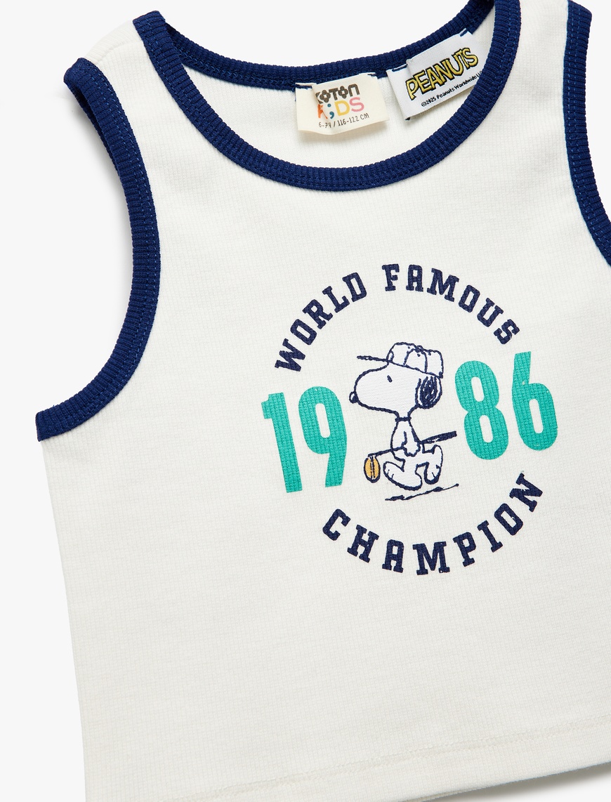  Kız Çocuk Lisanslı Bisiklet Yaka Kolsuz Snoopy Baskılı Atlet