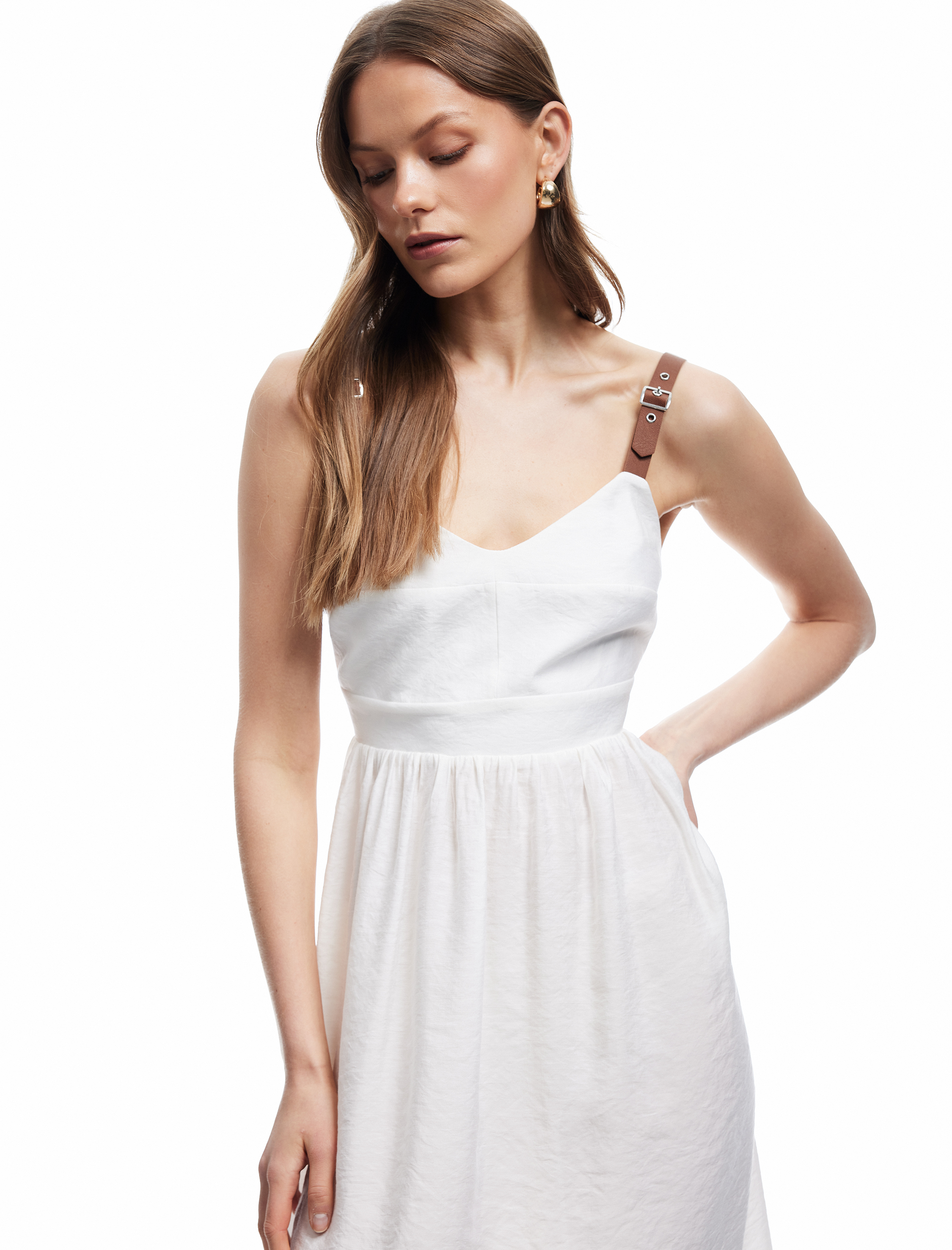 Koton X Sima Tarkan - Kolsuz V Yaka A Kesim Modal Askılı Uzun Elbise